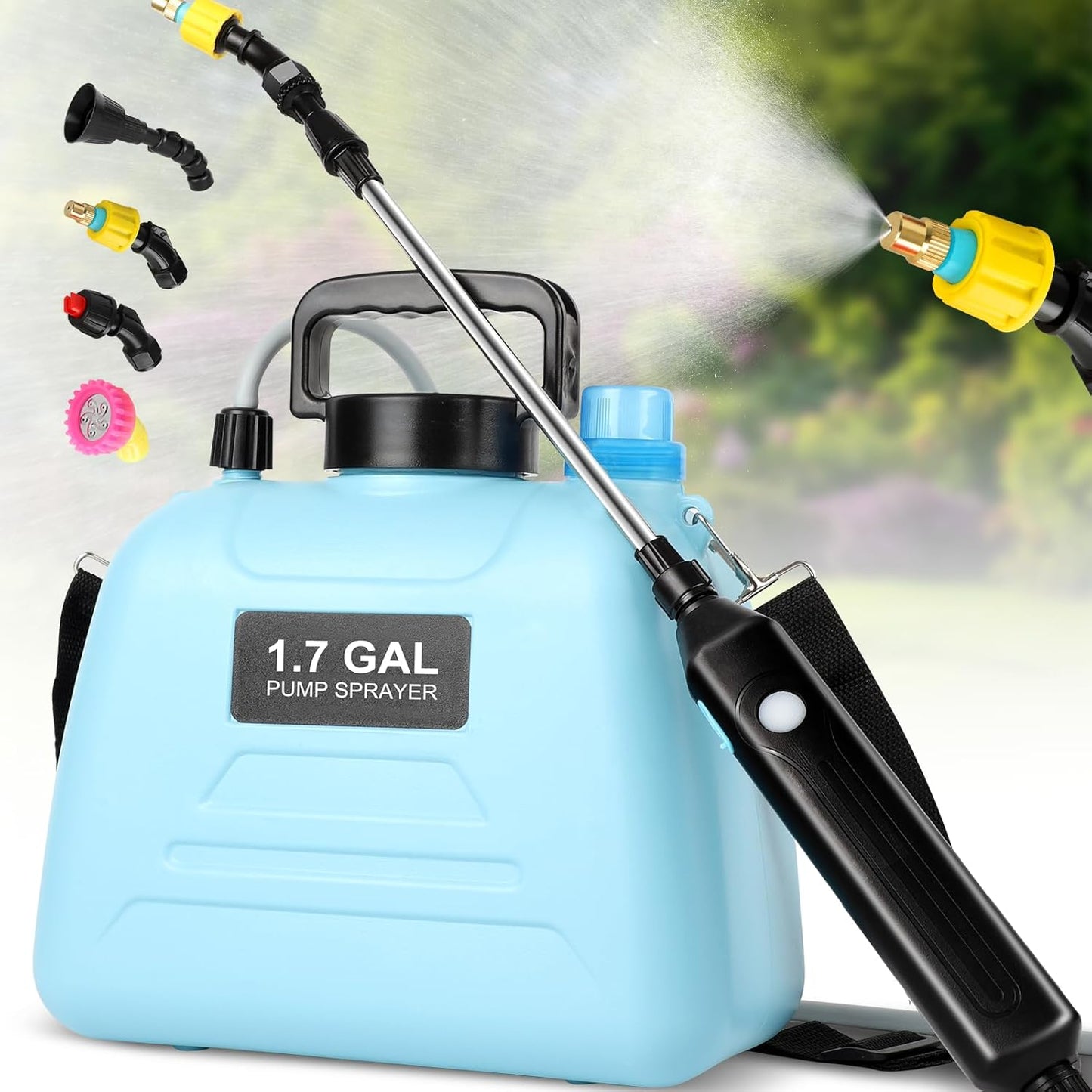 Electric Garden Sprayer 1.72 Gallon - Rechg Battery Powered Backpack Sprayer with 4 Mister Nozzles, Retractable Wand, Shoulder Strap - Weed Sprayer for Spring Time Planting, Sprayers in Lawn & Garden