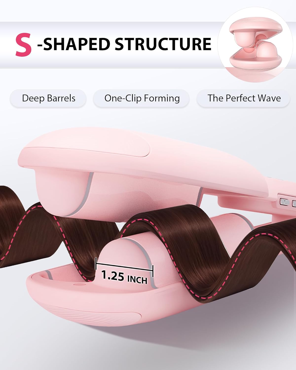 NOVUS Waver Curling Iron, Beach Waves Curling Wand, Ionic Hair Waver with Anti-Scald Hair Crimper, Easy to Use, 2 Barrel Hair Crimper for All Hair Types Women, Pink, 1.25 Inch