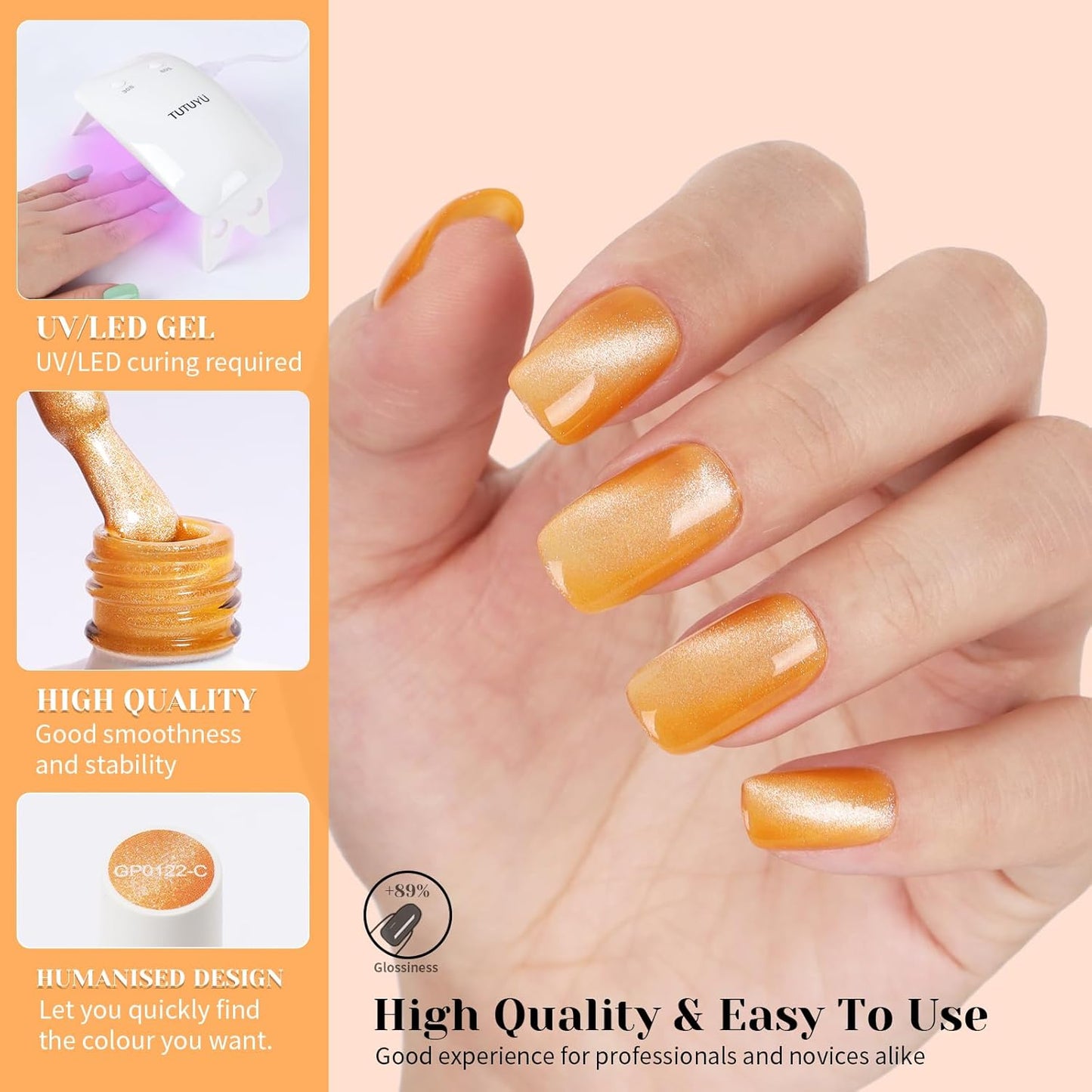 Light Orange Cat Eye Gel Nail Polish - Perfect for DIY at Home & Ideal Gift for Nail Art Lovers!