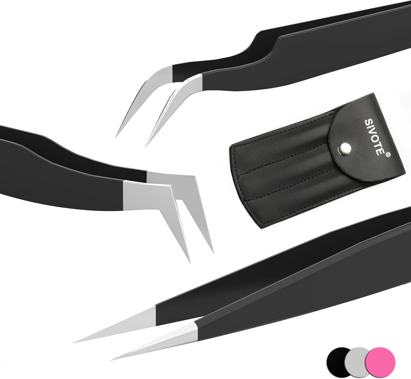 SIVOTE Lash Tweezers for Eyelash Extensions for Volume, Isolation & Classic Lashes, 3 Pack, Black