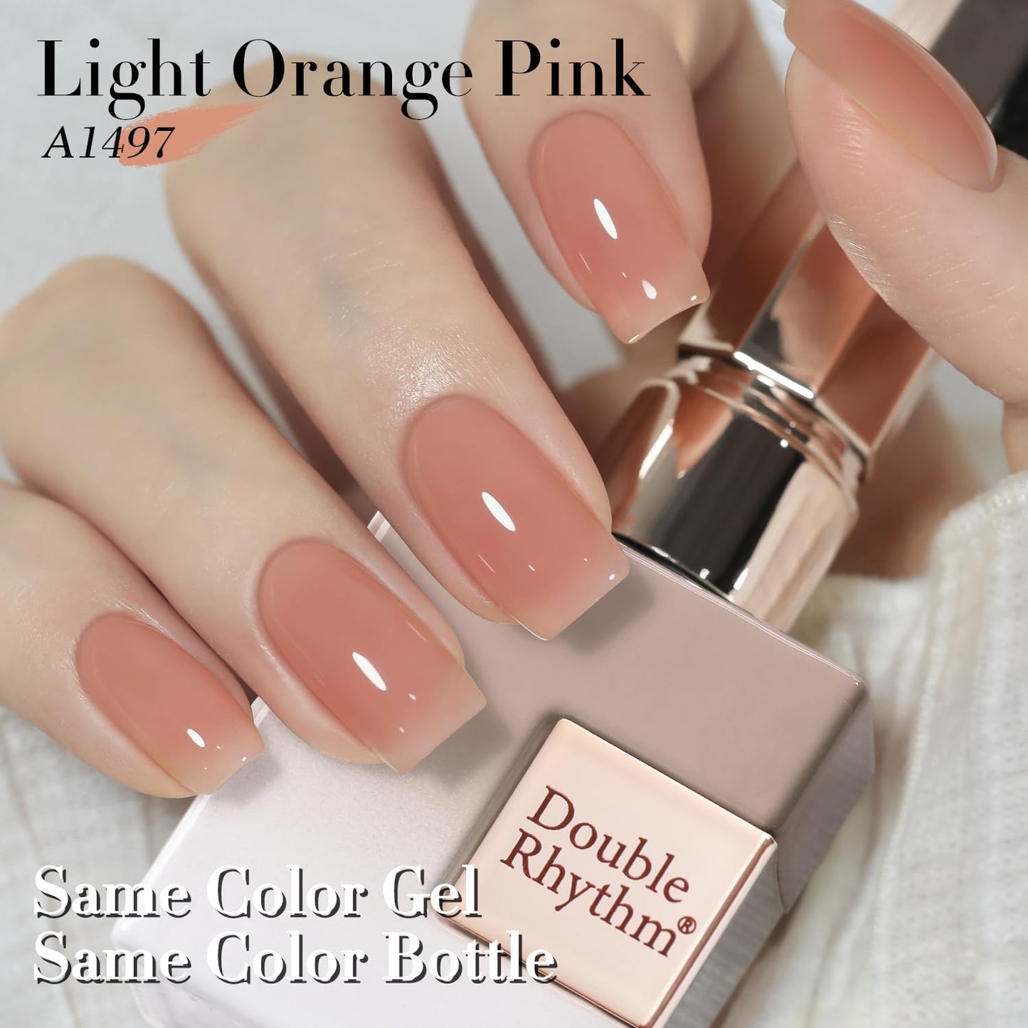 Double Rhythm 0.50 OZ Translucent Gel Polish Same Color Same Bottle Sheer Pastel Neutral Natural Milky 15 ML Jelly UV Nail Art DIY at Home (Light Orange Pink-A1497)