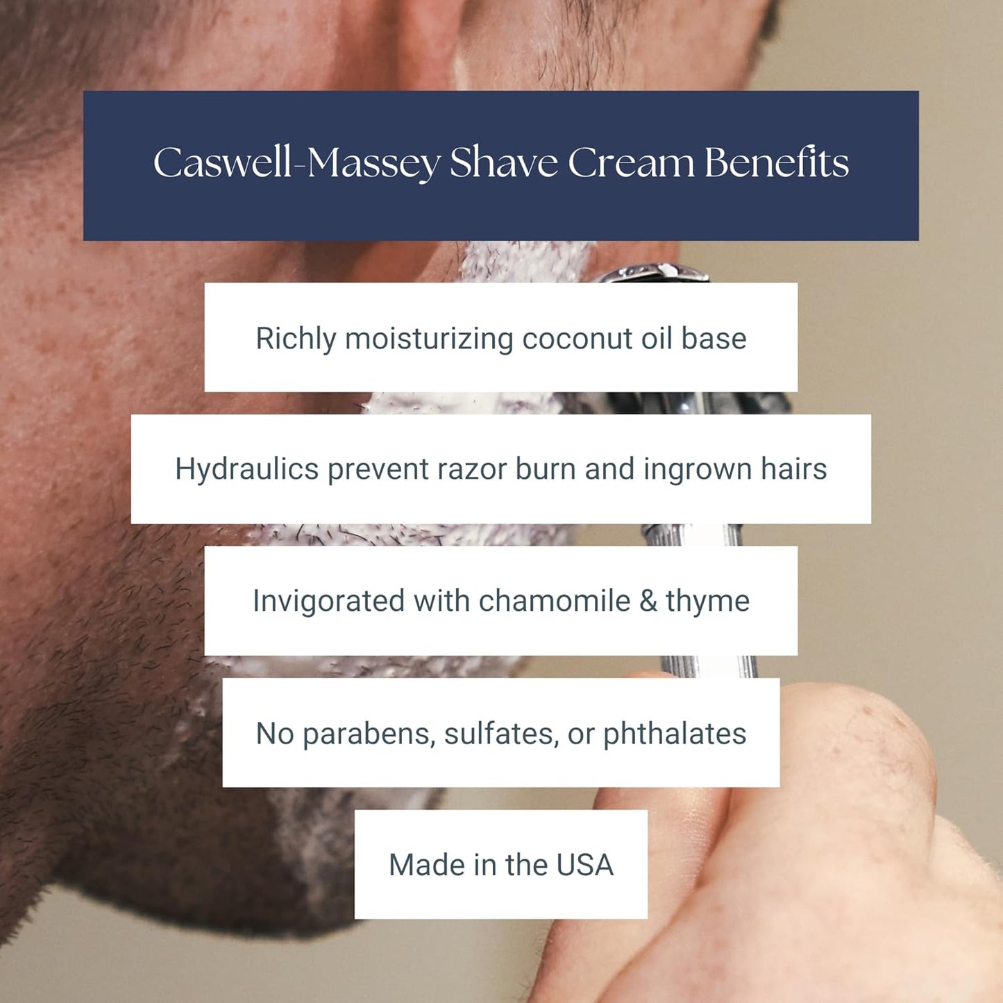 Caswell-Massey Heritage Woodgrain Sandalwood Shave Cream, Natural Men’s Shaving Cream for Smooth Beard Shaving, Soothing for Sensitive Skin, USA Made, 8 Fl Oz