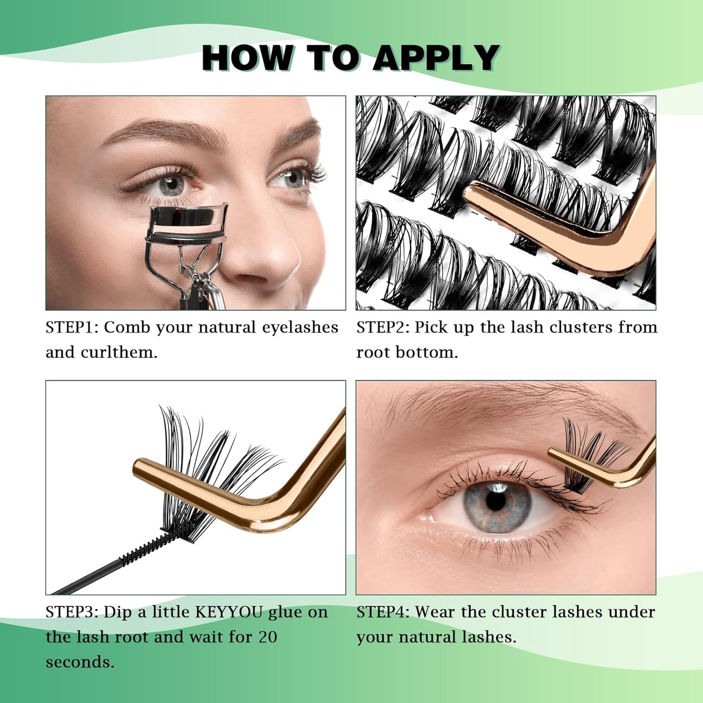 Lash Clusters 300pcs Individual Lashes 40D 0.07D Curl 10mm DIY Eyelash Extension KEYYOU Large Tray Volume Soft&Natural Cluster Lashes(40D-0.07D,10）