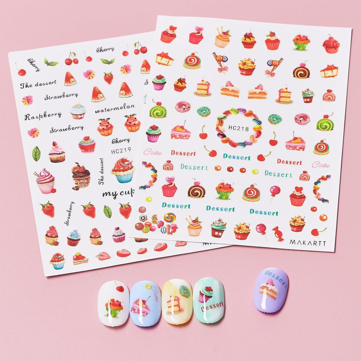 Makartt Nail Decorating Kit, 10pcs Designer Nail Stickers, Cute Dessert Nail Art Decor for DIY Manicure, Salon Accessories for Creative Nails Designs