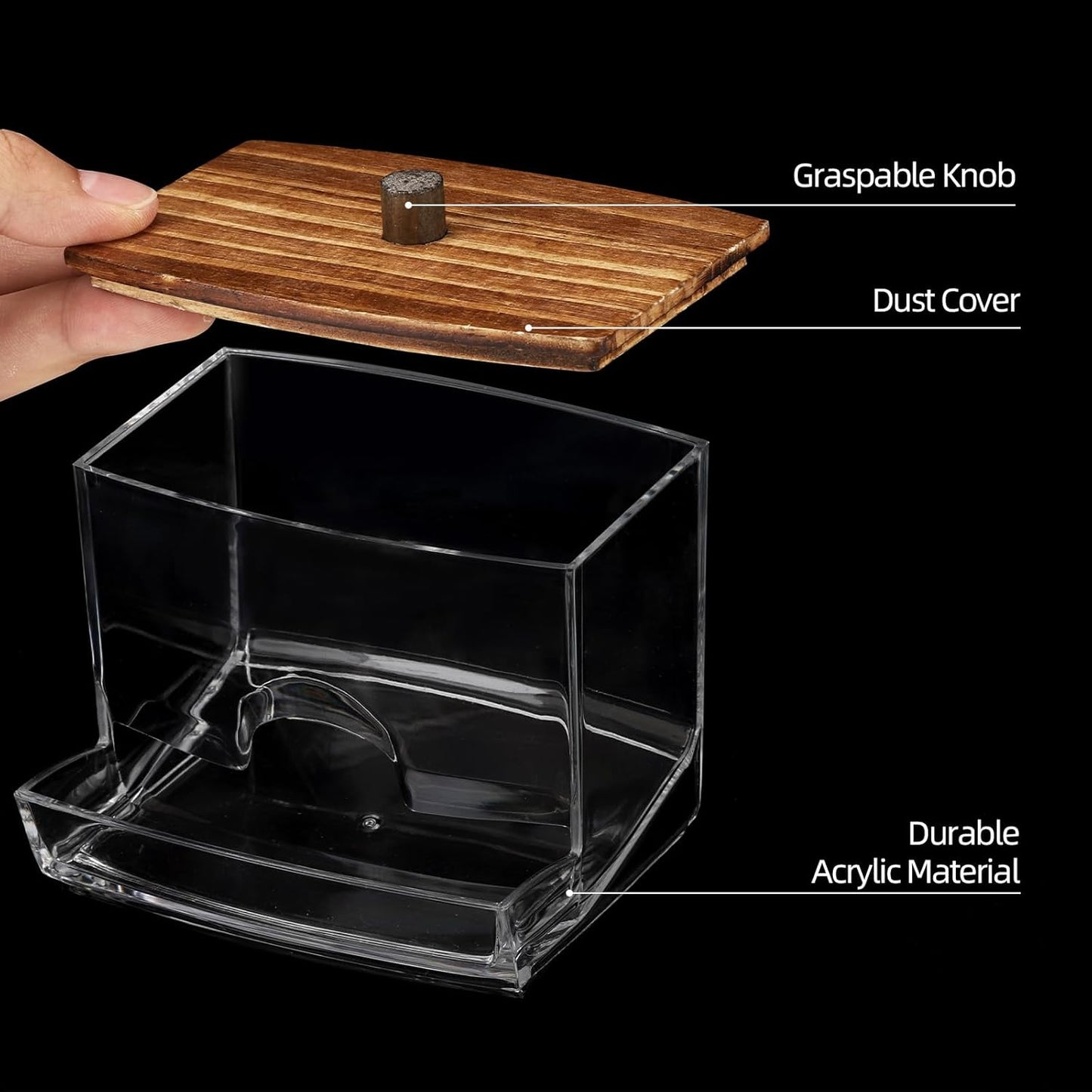 Tbestmax 10oz Qtip Holder Dispenser with Black Wood Lids, Big Cotton Swab Holder Bathroom Accessories Organizer for Storage-Qtips Cotton Ball, Floss Container