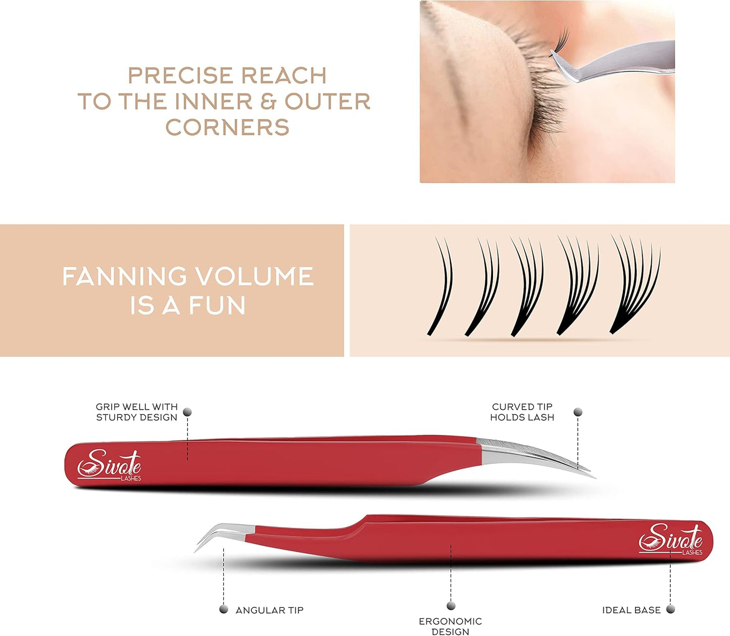 SIVOTE Eyelash Extension Tweezers for Classic & Volume Lashes, 5-Pack, Red