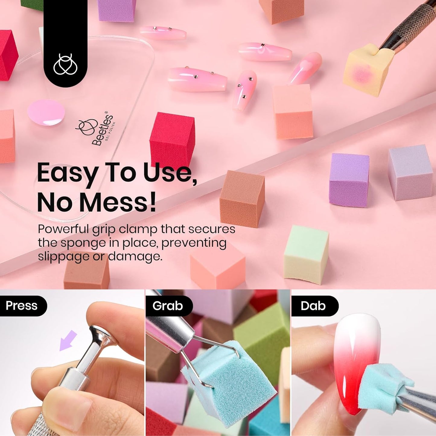 Beetles Gel Polish Soft Nail Sponges for Ombre, 88Pcs Large Size Nail Art Sponges With Grabbing Pen, Ombre Nail Brush to Creat Color Gradient Effect, Manicure Nail Art Tools for Nail Art Design