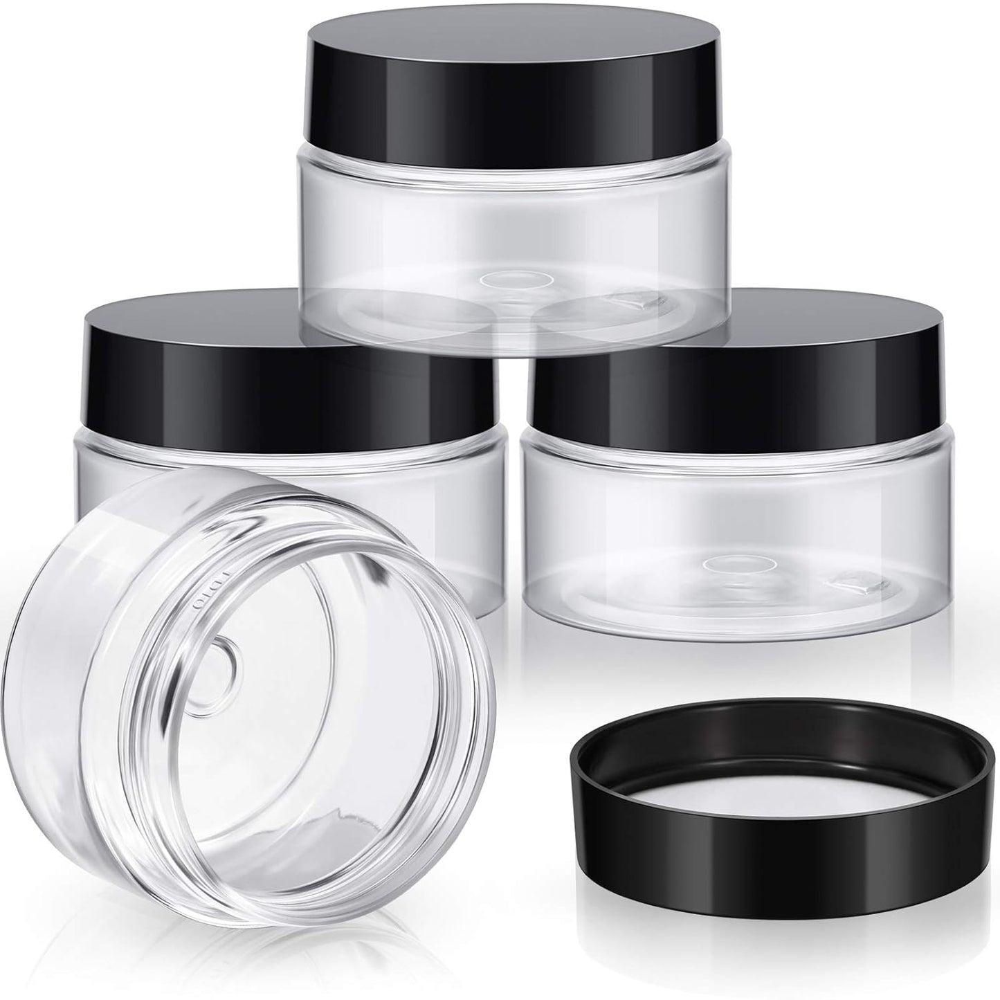 Patelai 4 Pieces Round Wide-mouth Leak Proof Plastic Container Jars with Lids for Travel Storage Makeup Beauty Products Face Creams Oils Salves Ointments DIY Making(1 Ounce,Black)