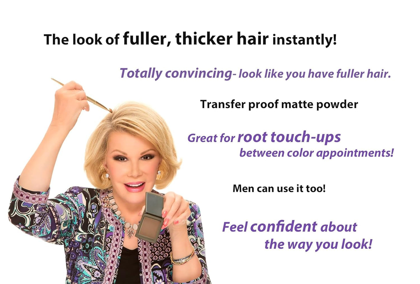 Joan Rivers Great Hair Day Root Touch Up Powder – Fill-in Powder for Thicker, Fuller Looking Hair (Salt Pepper)