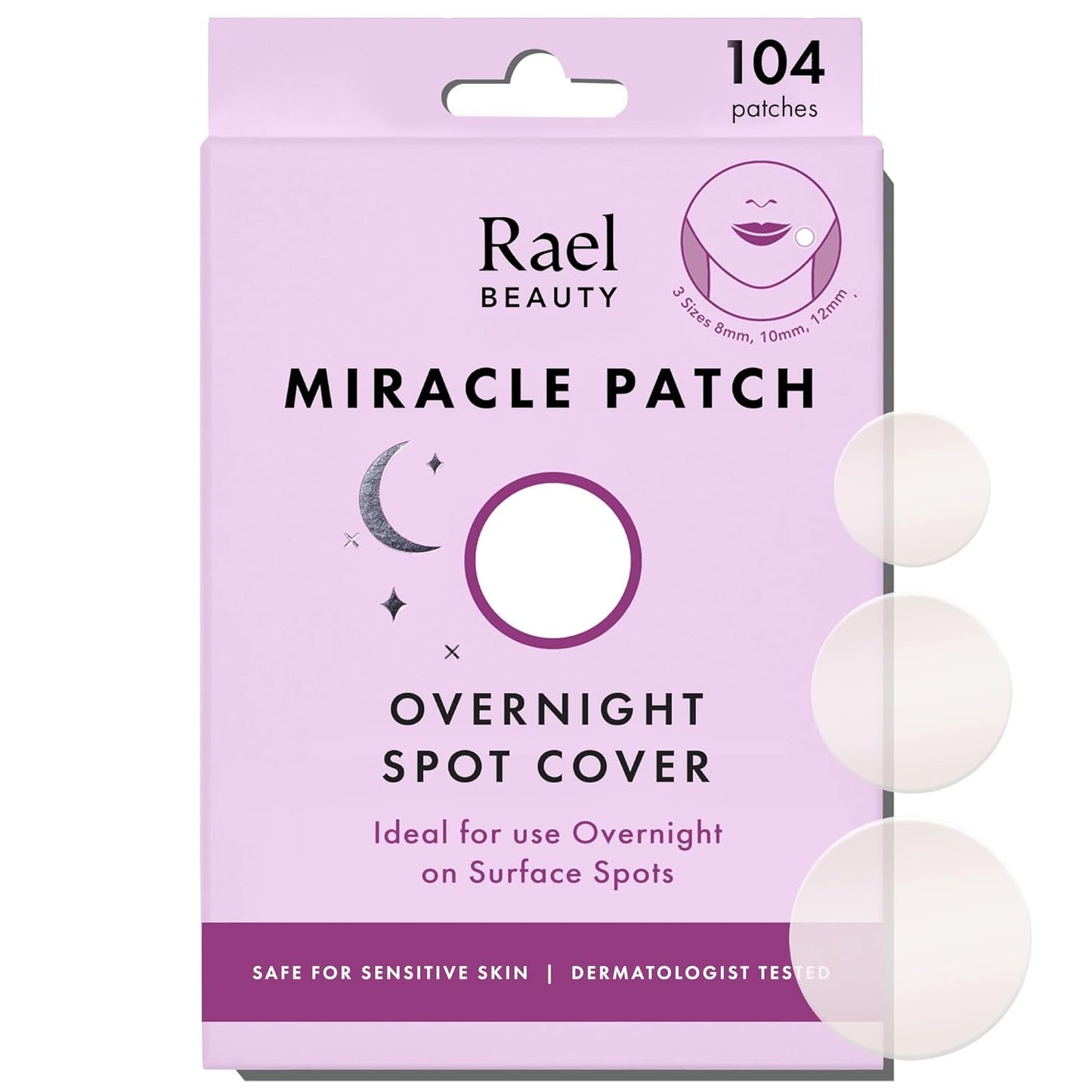 Rael Pimple Patches - Miracle Overnight Spot Cover, Thicker & Extra Adhesion, Hydrocolloid Acne Treatment for Face, Zits & Blemishes, Korean Skin Care, Vegan & Cruelty-Free, 3 Sizes (104 Count)