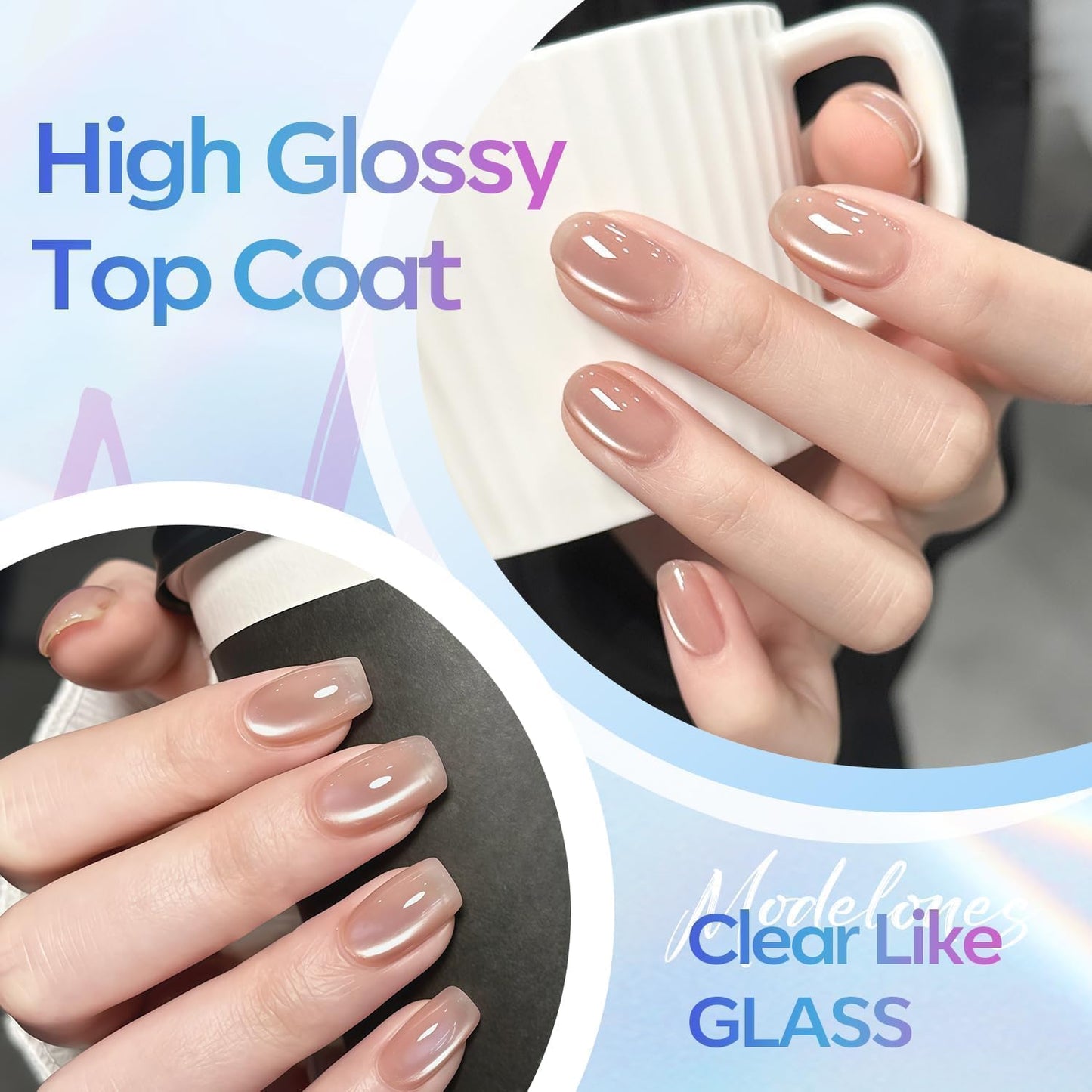 modelones Gel Top Coat, 15ml No Wipe Gel Nail Polish High Gloss Top Coat Shiny Long Lasting Clear Top for Acrylic Nails, Need U V/LED Lamp for Home DIY Gift and Summer Nail Salon