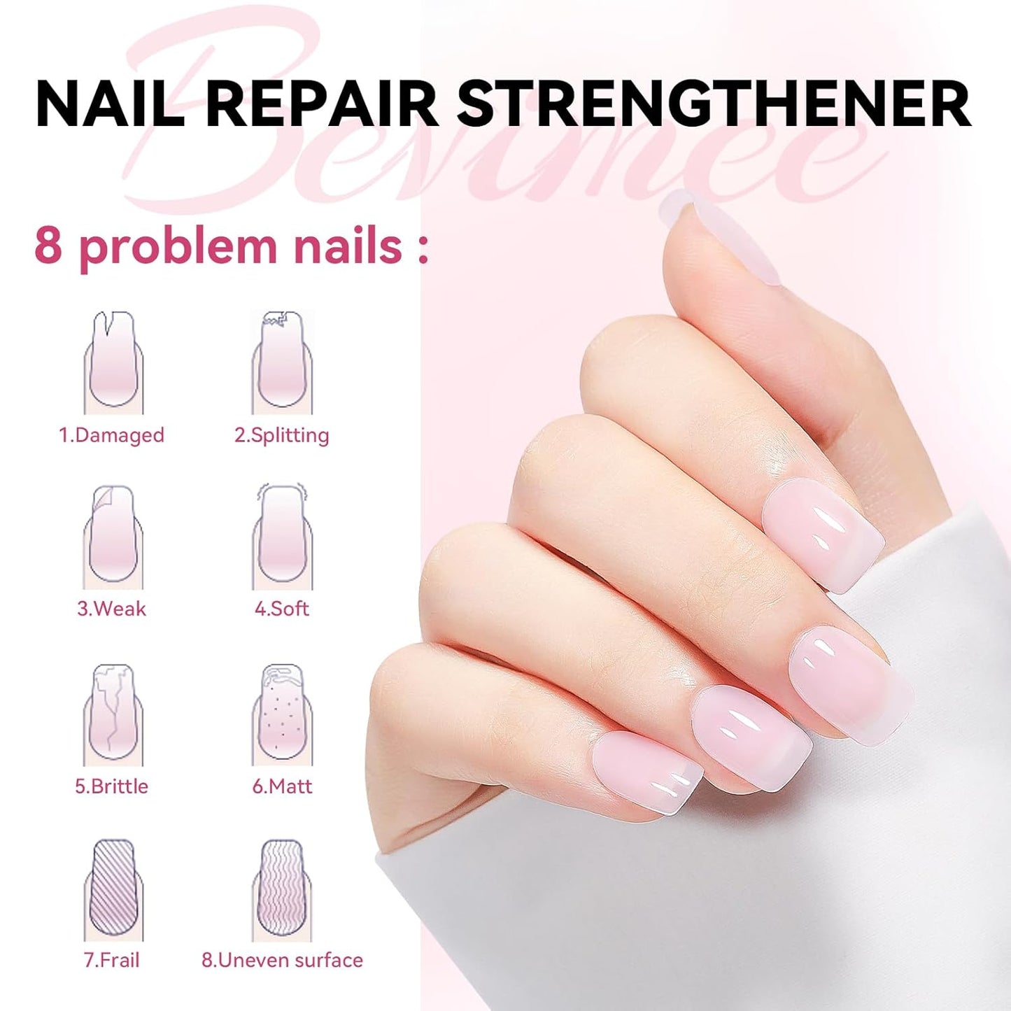 Nail Strengthener and Growth Natural Nails Hardener Pink Nail Repair Strengthening Polish Ridge Filler for Weak and Damaged Nails 12ML
