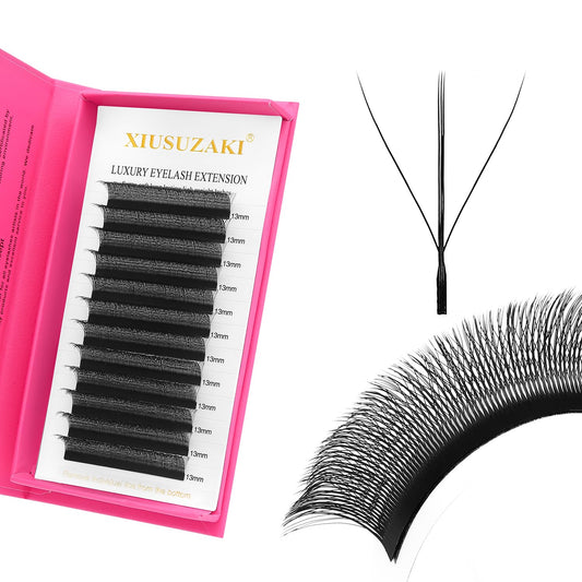 Lash Extensions Three Core Tips 3D Eyelash Extensions W Shape 0.07mm Thickness C Curl 9mm Premade Fans Easy Fan Volume Lashes Matte Black Crisscross(W-3D-Three Core-0.07-C,9mm)