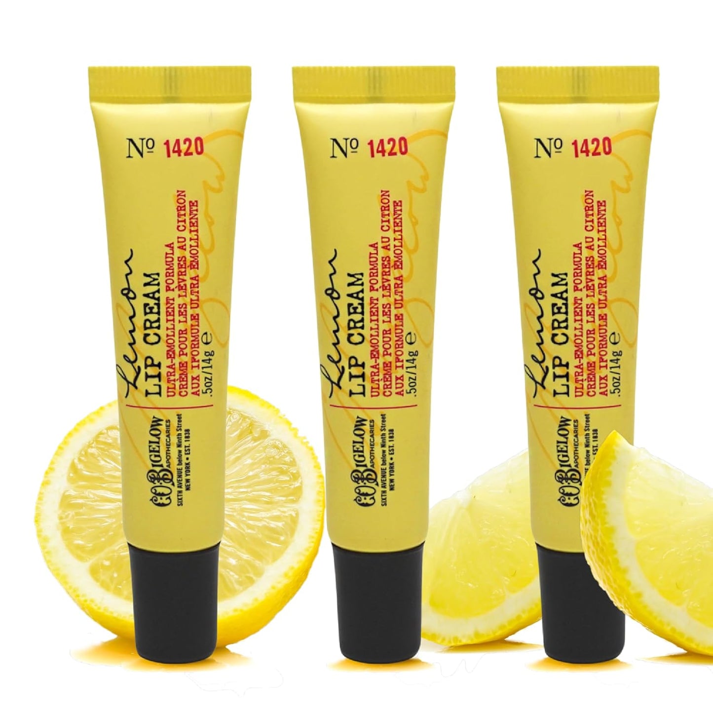 C.O. Bigelow Lemon Lip Cream Tubes, Pack of 3 Lemon Lip Balms with Shea Butter, Bulk Lip Balm Set, 0.5 oz