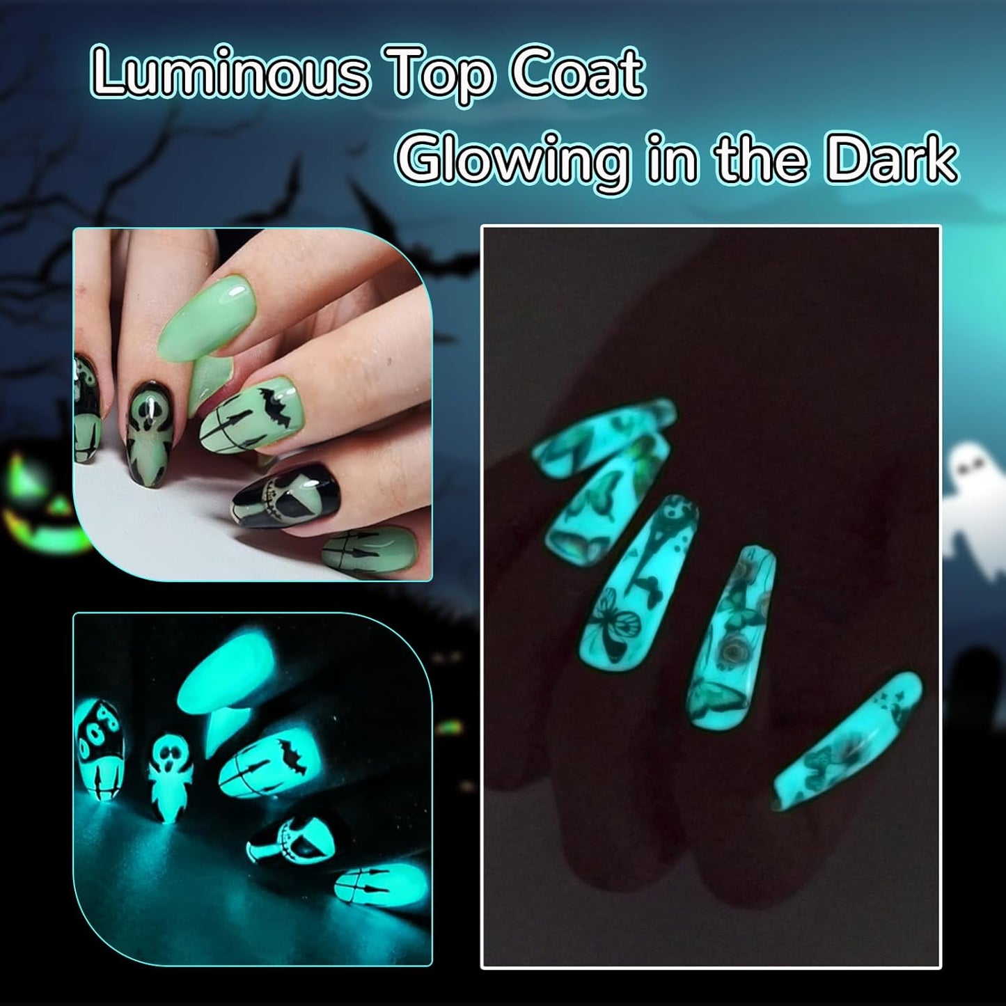 Glow In The Dark Gel Polish - Luminous Blue Nail Gel Top Coat, No Wipe Long-lasting, Transparent Glow, UV LED Needed, Perfect for Any Colors, Halloween