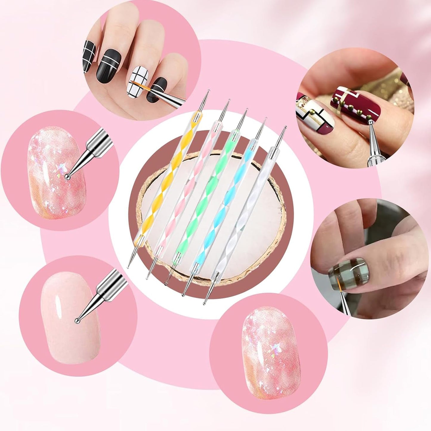 Nail Art Brush 22 Piece Set, 2 Way Acrylic Silicone Engraving Pen Dotting Pen Tools Nail Art Kit, Resin Nail Art Palette, For Nail Art DIY Home Salon Makeup Display Board (White)