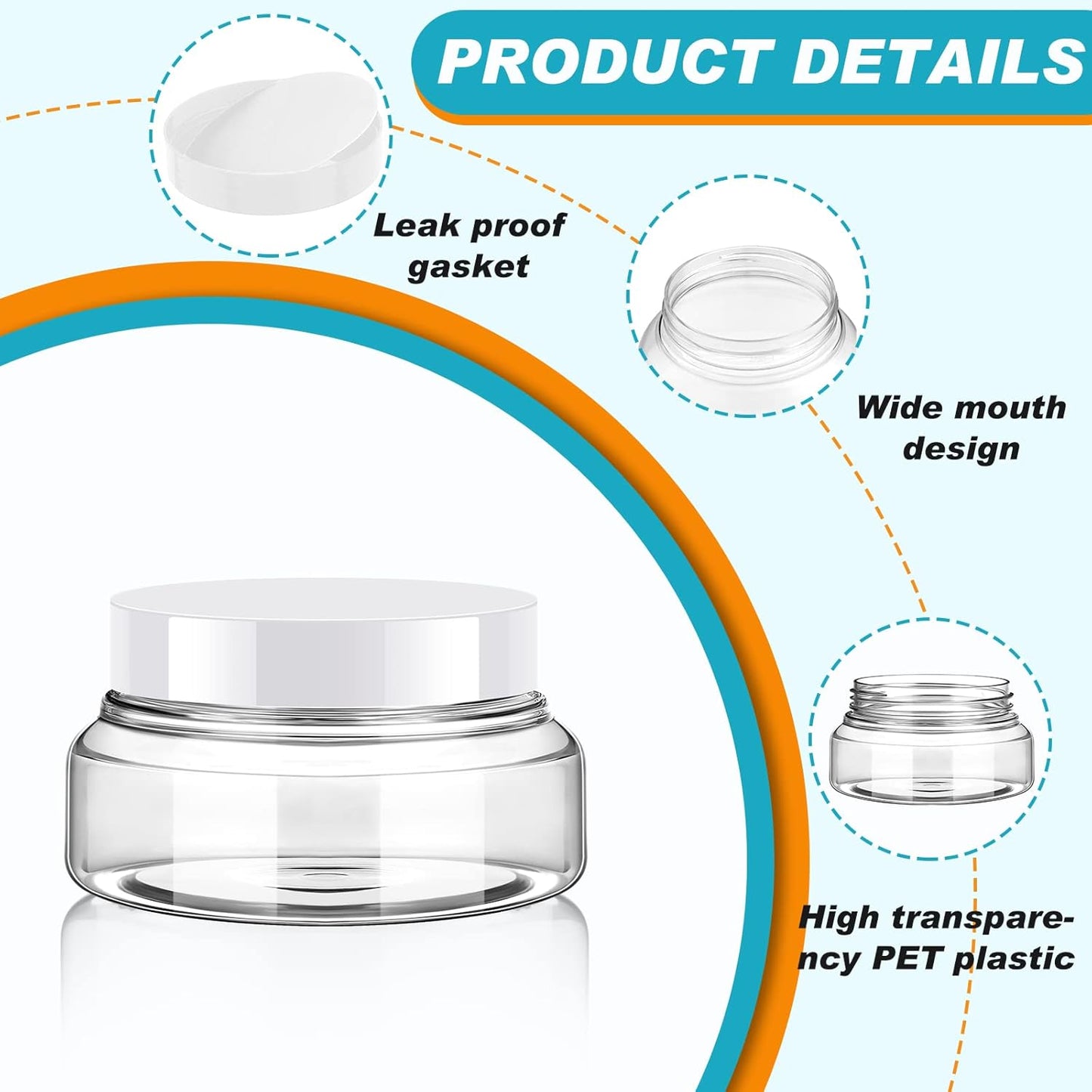 Tessco 24 Pack Plastic Jars with Lids Labels Empty Clear Plastic Jars Round Refillable Cosmetic Containers Body Butter Containers Bulk Sugar Scrub Bottle for Make Up(5 oz,White)