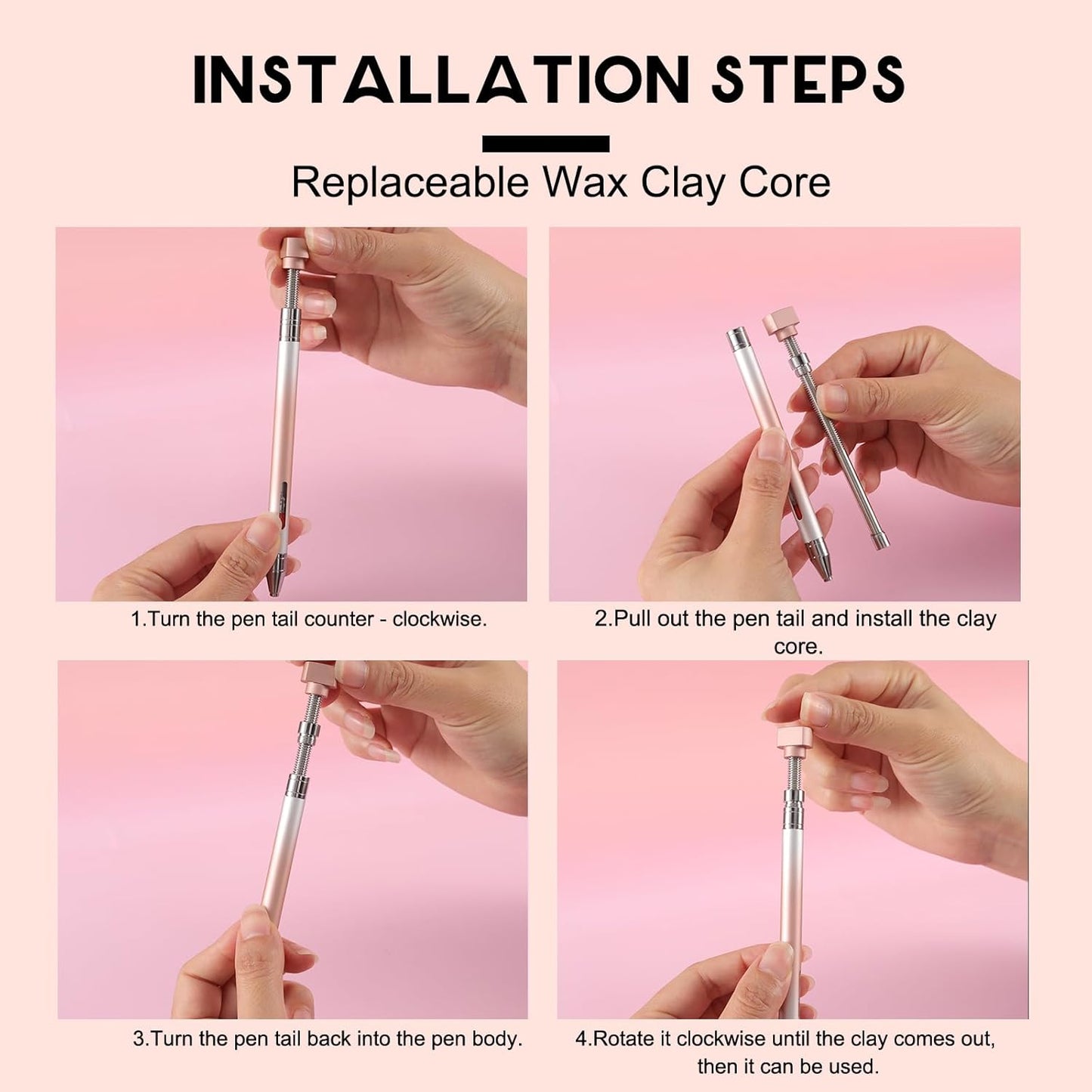 WOKOTO 1 PCS Nail Art Rhinestone Picker Pens With Spare Silicone Clay Tool Orange&Silver Gradient Rotating Push Nail Diamond Art Painting Dotting Pen Refillable Wax Pen For Nails Gems Picker Tool