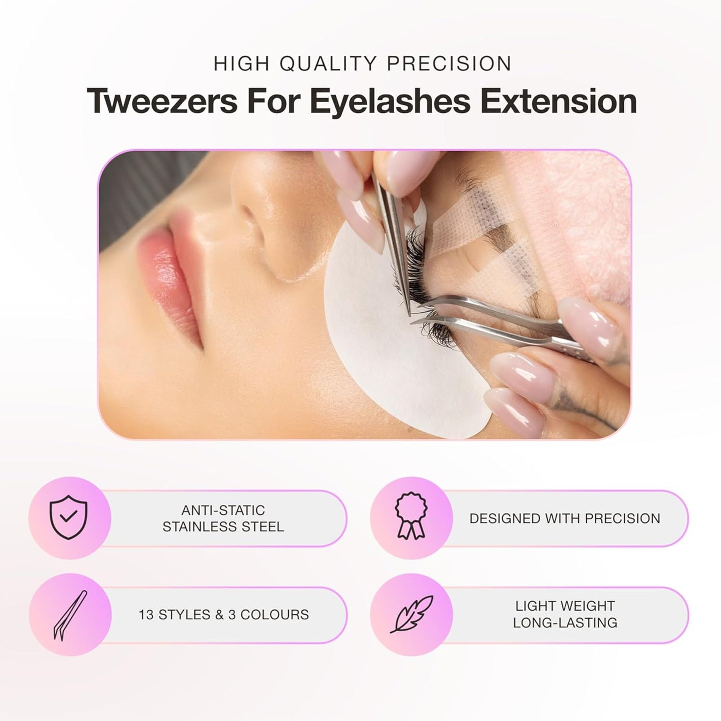 Curacoro Lash Tweezer - Professional & Precision Fiber Tip Grip Lash Tweezers for Eyelash Extensions, Multi Shapes & Purposes Tweezers for Volume, Isolation & Classic Lashes (Gold, Pinch'em)