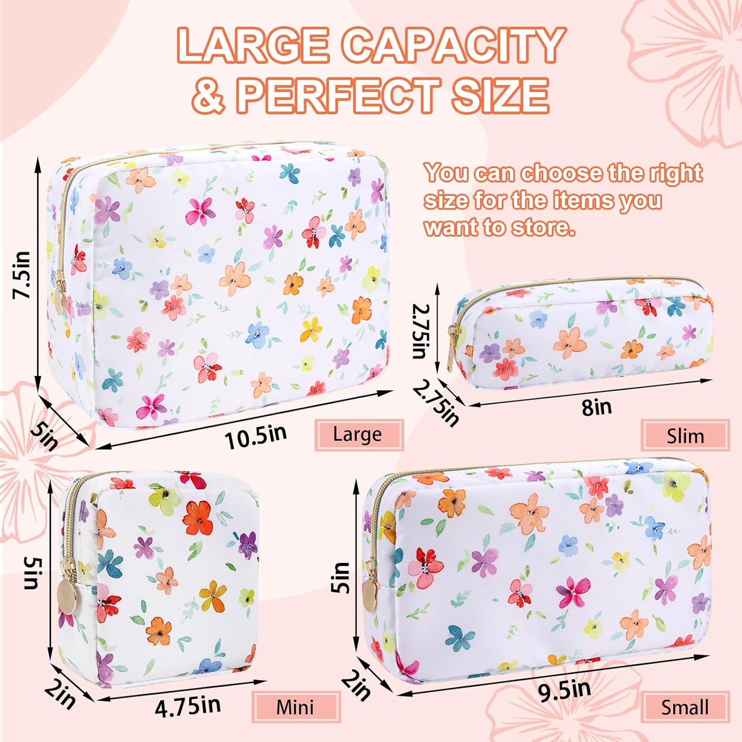 Waterproof Mini Floral Makeup Bag Pouch for Purse,Nylon Flower Cosmetic Travel Bag Small Preppy Toiletry Organizers for Women Girl,Cute Zipper Pouch Coin Purse for Work(Mini Colorful-Flowers)