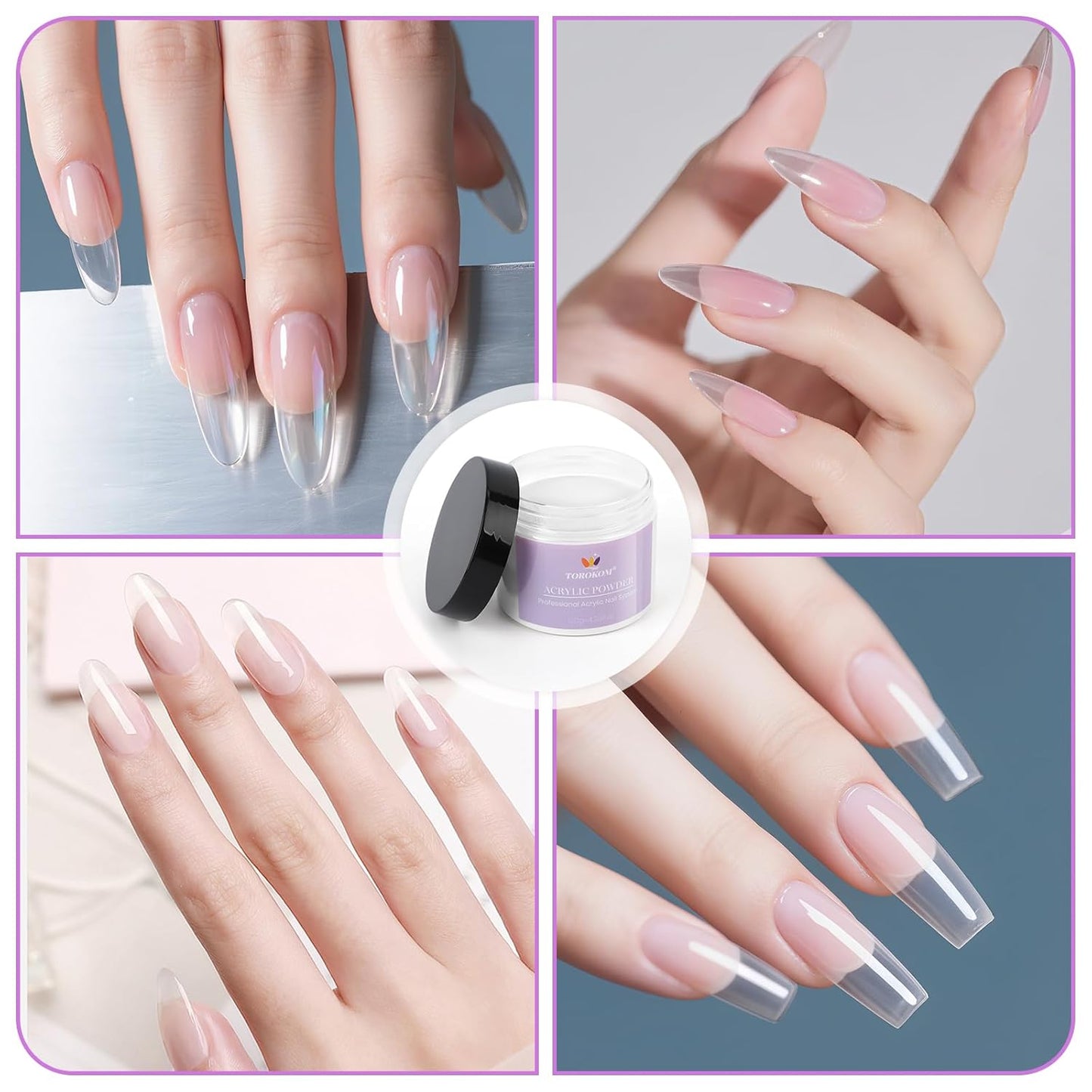 TOROKOM Clear Acrylic Powder, 120g/4.23oz Acrylic Nail Powder Large Capacity Acrylic Dip Powder for Nails Self-Leveling Acrylic Extension Powders, 3D Nail Carving, Long-Lasting, No Nails Lamp Required