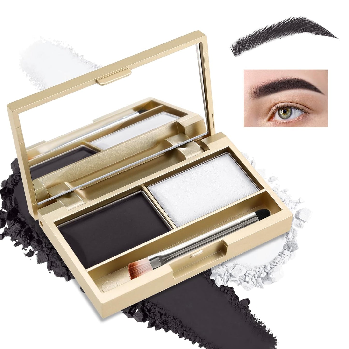 Boobeen Eyebrow Powder Kit, 2-color Waterproof Eyebrow Palette Makeup to Definer & Filler Brows, Eyebrow Color Powder Shape Natural Looking Brow - with Mirror Brush