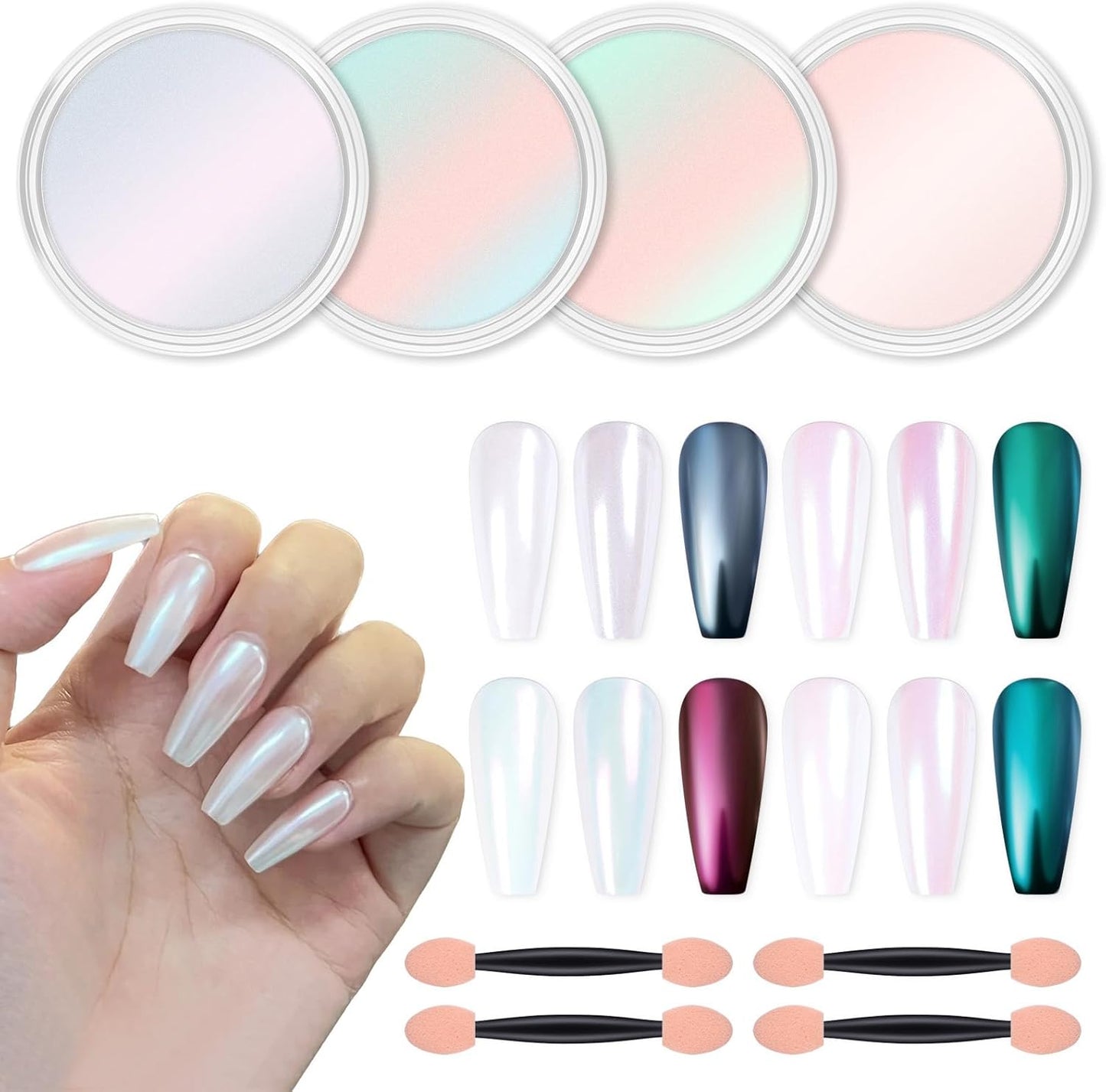 Artdone Chrome Nail Powder Metallic Mirror Glitter Effect Pigment Iridescent Aurora Mermaid Pearl Dust Kit for Gel Polish Nail Art Decoration, Resin Craft Arylic Powder