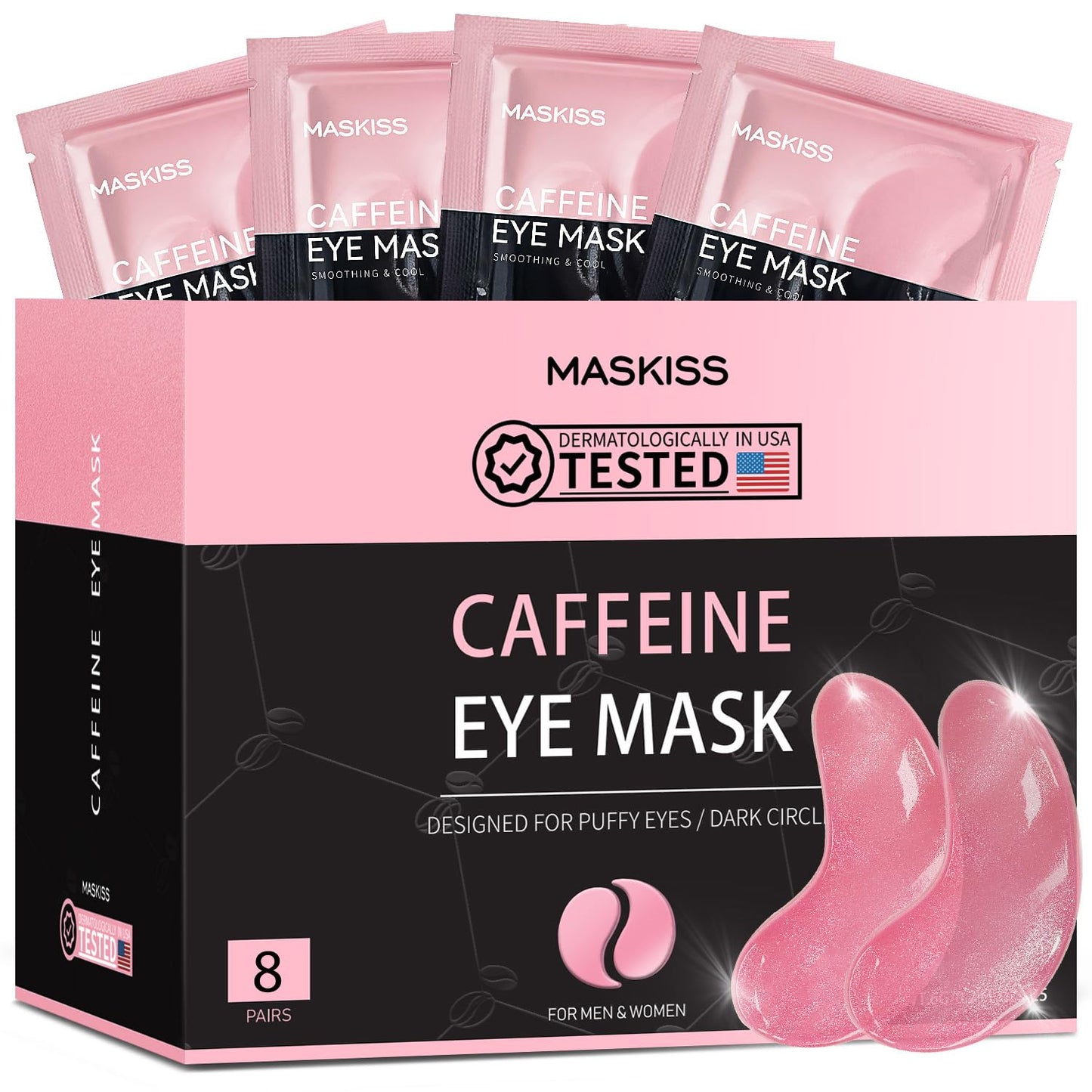 Under Eye Patches (8 Pairs), Caffeine Eye Masks for Dark Circles Puffy Eyes Undereye Bags, Collagen Eye Patches for Wrinkles and Puffiness, Skin Care Gift for Her