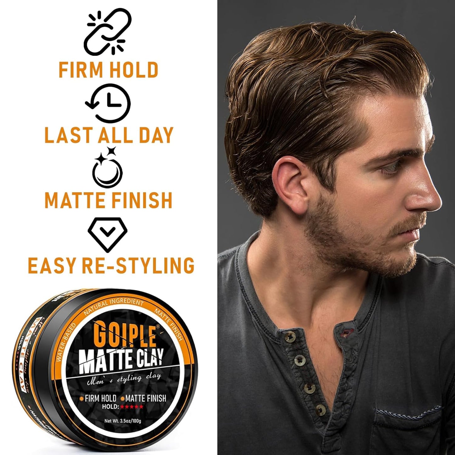 Matte Clay Firm Hold Hair Clay for Men Water Based & Hair Styling Powder for Natural Finish Volumizing & Texturizing Hair Powder & Sea Salt Spray for All Hair Adds Instant Thickness Light Hold (3PCS)