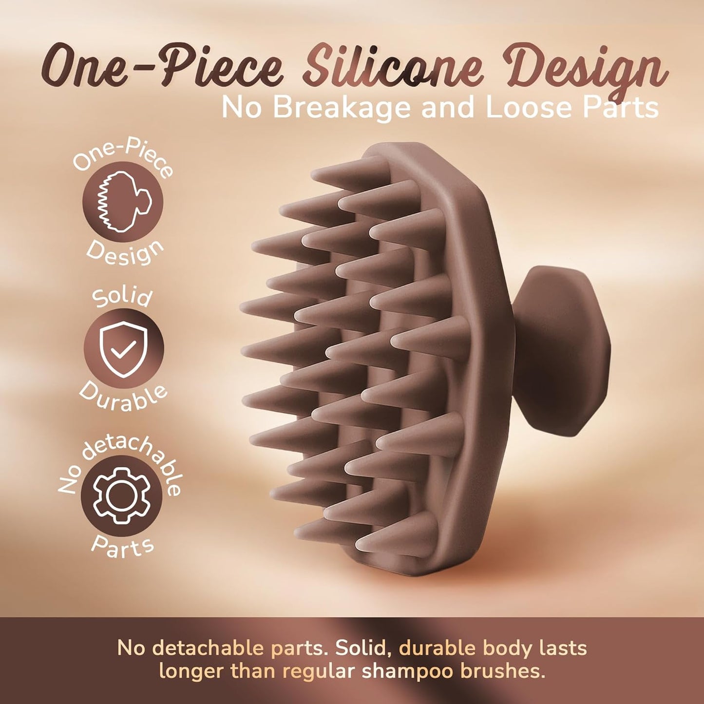 Silicone Scalp Scrubber - Massage Shampoo Brush, Soft Bristles for Hair Growth & Dandruff Removal - Ergonomic Design, Wet & Dry Use, Deep Cleansing Scalp Exfoliator for All Hair Types - Brown