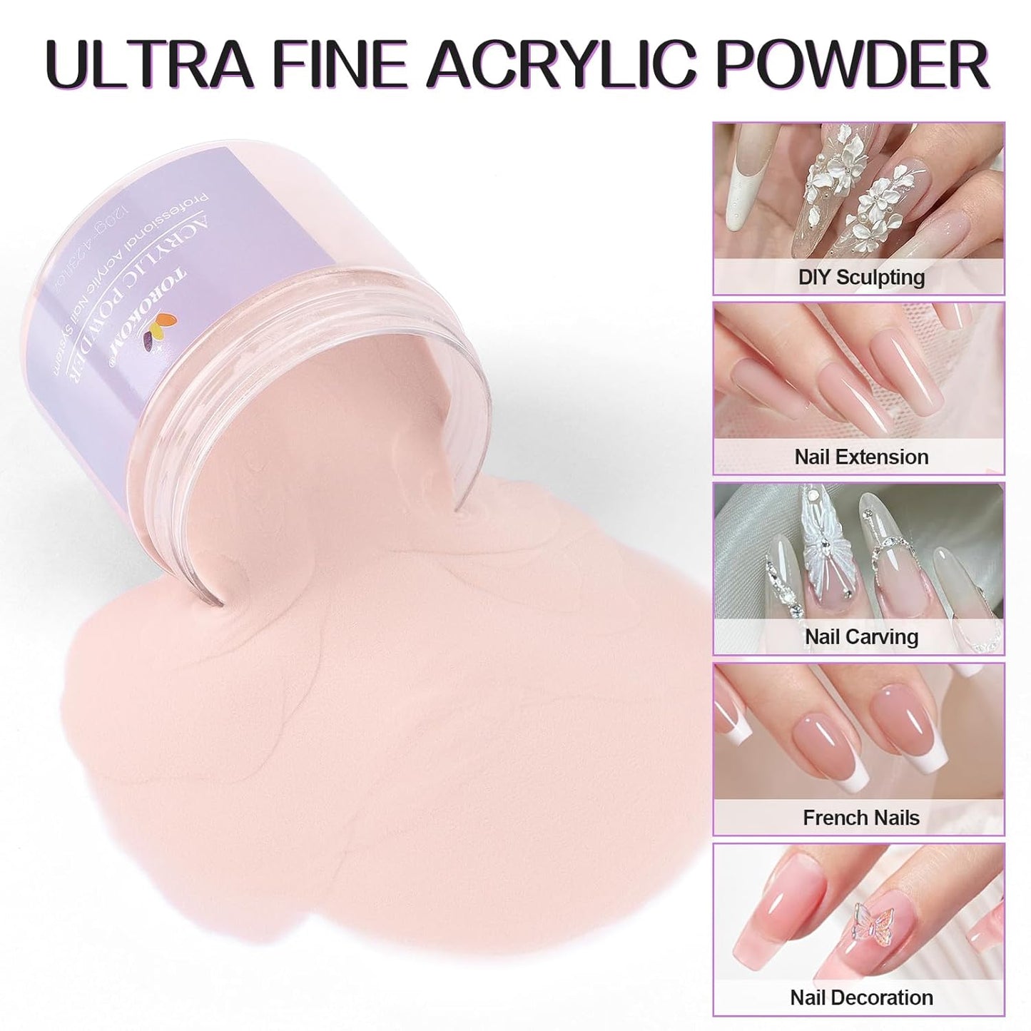 TOROKOM Dark Nude Acrylic Powder, 120g/4.23oz Acrylic Nail Powder Large Capacity Acrylic Dip Powder for Nails Acrylic Extension Powders, 3D Nail Carving, Long-Lasting, No Nails Lamp Required