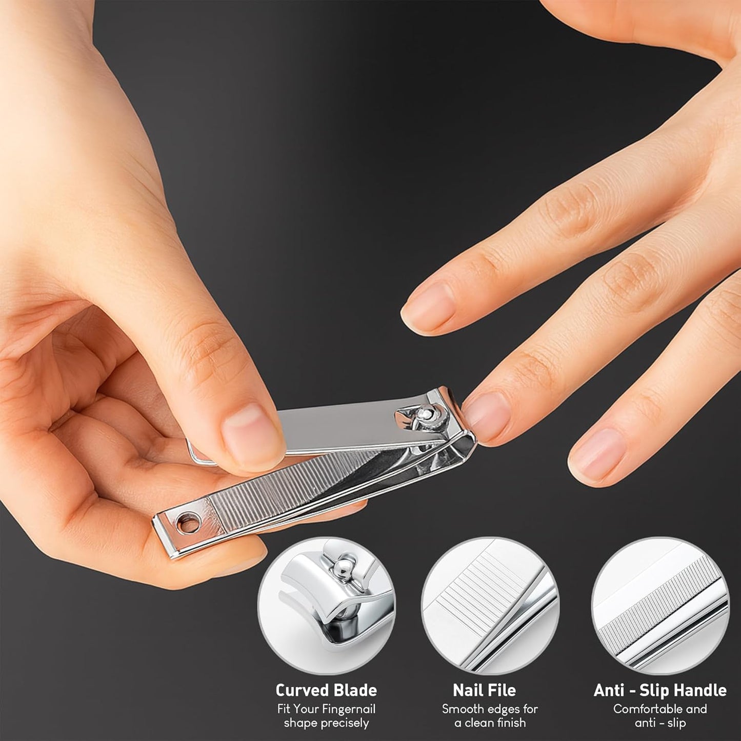 UM Supplies Cuticle Nipper with 2 Pushers and Nail Cutter 4 Pieces Travel Set + Storage Pouch, Stainless Steel Manicure Pedicure Tool for Nail Care Jaw 14 (5mm) Double Spring