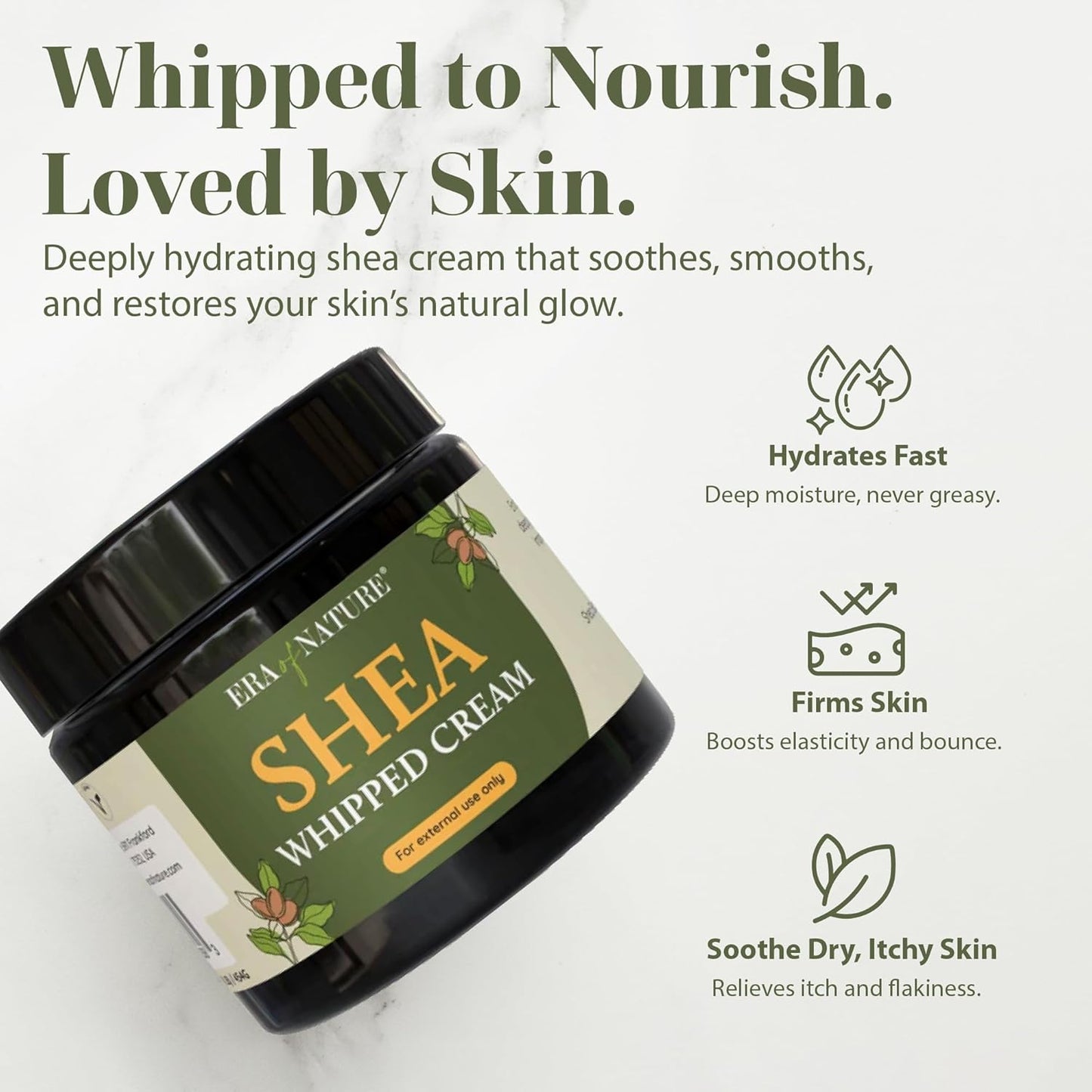 era of nature Shea Butter Whipped Body Cream for Women 16oz - Lightweight Whipped Lotion - Non-Greasy Body Butter Cream Lotion & Balm Moisturizer for Face, Hair & Dry Skin, Vegan Skincare