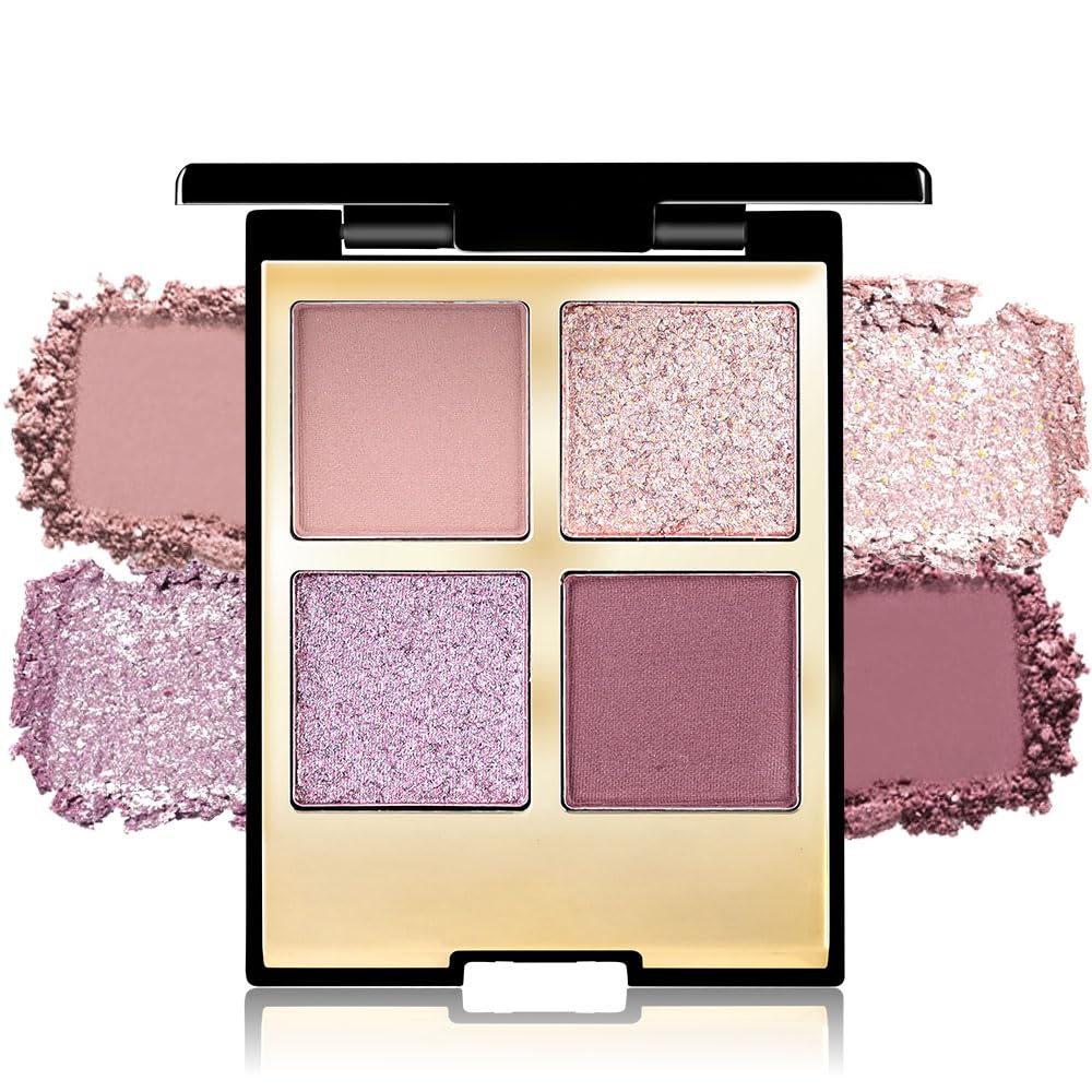 4 Colors Eyeshadow Makeup Palette,Nude Pink Purple Natural Neutral Nude Eye Shadow Palette with Mirror,Long Lasting Naturing-Looking,Waterproof,Travel Size