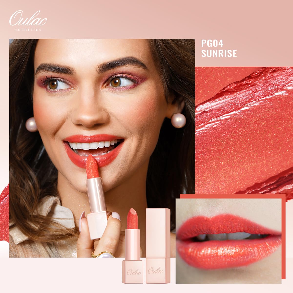 Oulac Orange Lipstick Set 2PCS - Metallic and Sheer Orange Lipstick, Vegan Hydrating Formula, 05+PG04