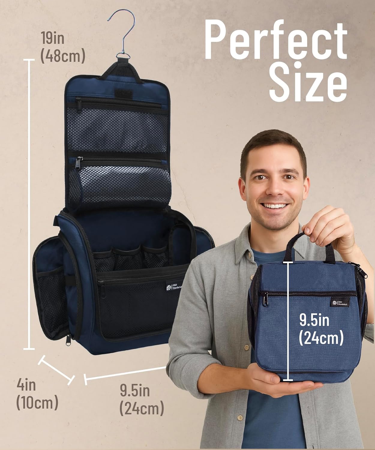 D&D Hanging Travel Toiletry Bag for Men and Women – Large Cosmetics, Makeup and Toiletries Organizer Kit with 10 Compartments, YKK Zippers, XXL Metal Swivel Hook, Water-Resistant Nylon