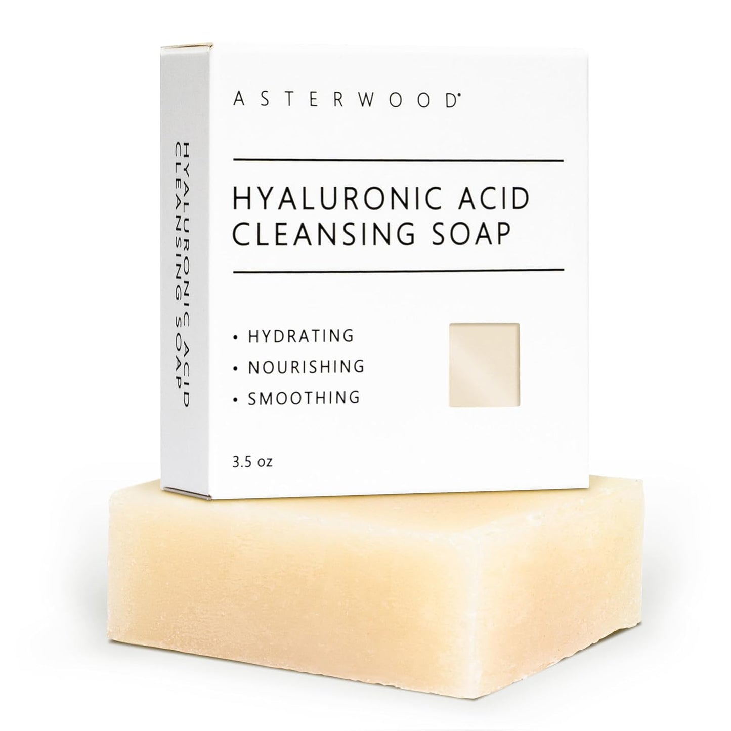 Asterwood Hyaluronic Acid Cleansing Face Soap - Collagen Boosting, Hydrating, Plumping, Soothing - Fragrance-Free - Suitable for Sensitive Skin - 3.5 Oz