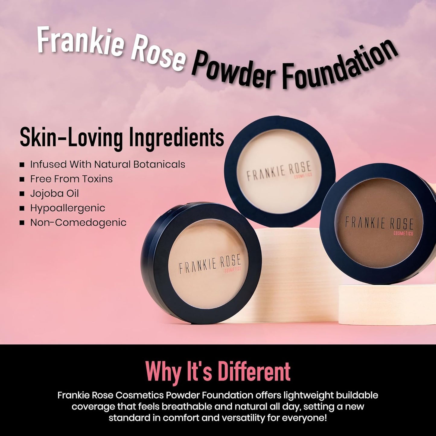 Frankie Rose Cosmetics Powder Foundation – Full Coverage Face Powder For Pores & Imperfections, Evens Out Skin Tone & Shine-Control | 58 Grams (Honey)