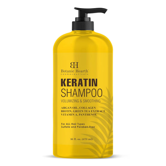 Botanic Hearth Keratin Shampoo | With Argan Oil, Collagen & Biotin | Best For Dry Damaged, Fizzy & Color Treated Hair | Hair Thickening & Sulfate Free | 16 Fl Oz (Pack Of 1)