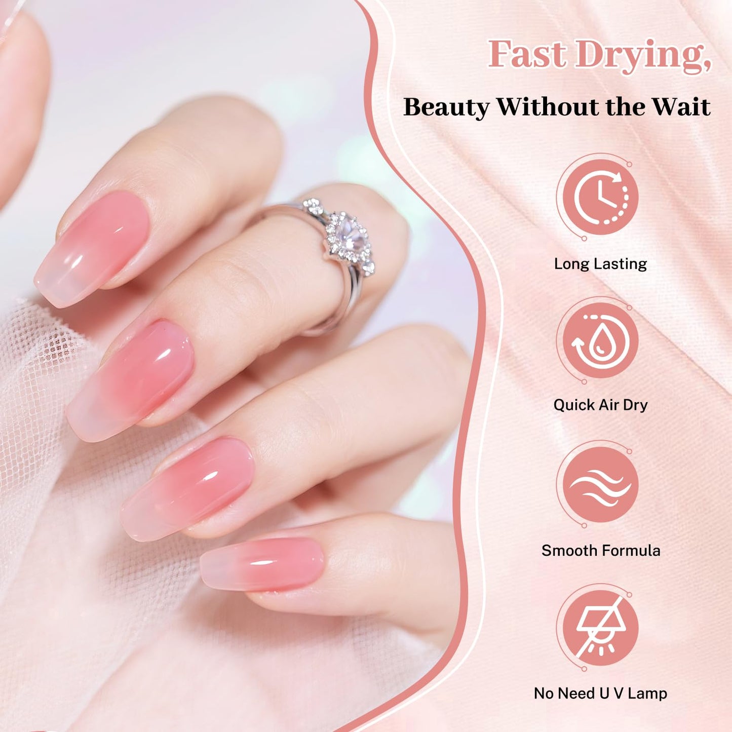 16.5ml Jelly Pink Nail Polish Large Volume Quick Dry Nail Polish, Long Lasting Shine, Fingernail Toenail Nail Art DIY Home Travel Nail Art Gift