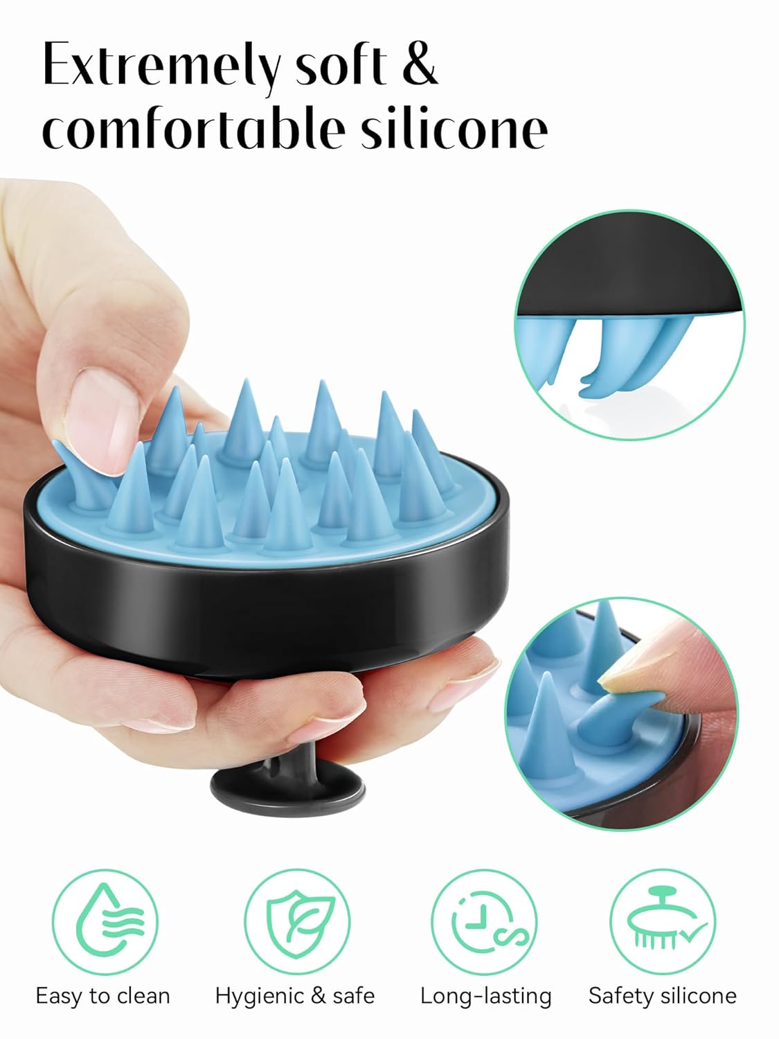 HEETA Shampoo Scalp Brush Massager Hair Growth, Scalp Scrubber with Soft Silicone Bristles for Hair Growth & Dandruff Removal, Hair Brush for Scalp Exfoliator, Black Blue