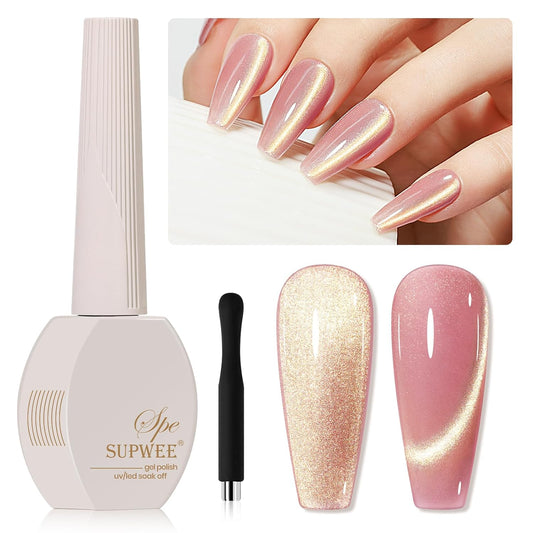 Pink Cat Eye Gel Nail Polish,Magnetic Glitter Cateye Gel Polish Holographic Shimmer Gel Polish Cat Eye Effect with Magnet Soak Off U V Gel Salon DIY at Home, 0.5 OZ