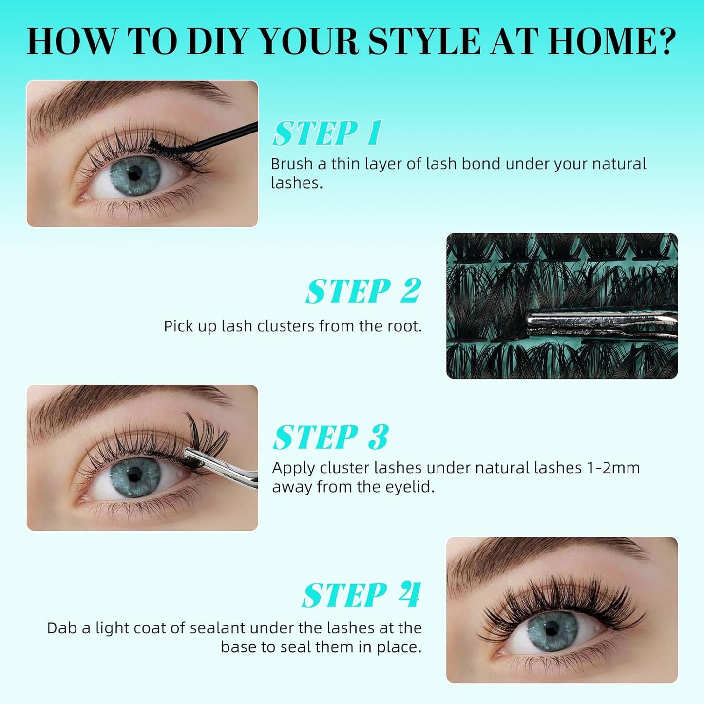 Lash Clusters 240pcs Eyelashes Cluster Individual Wispy Lashes Thin Band for D Curl Lash Extension Eyelashes for Beginners at Home,False Eyelashes Soft Eyelash Clusters(60D,D-Mix9-16mm)