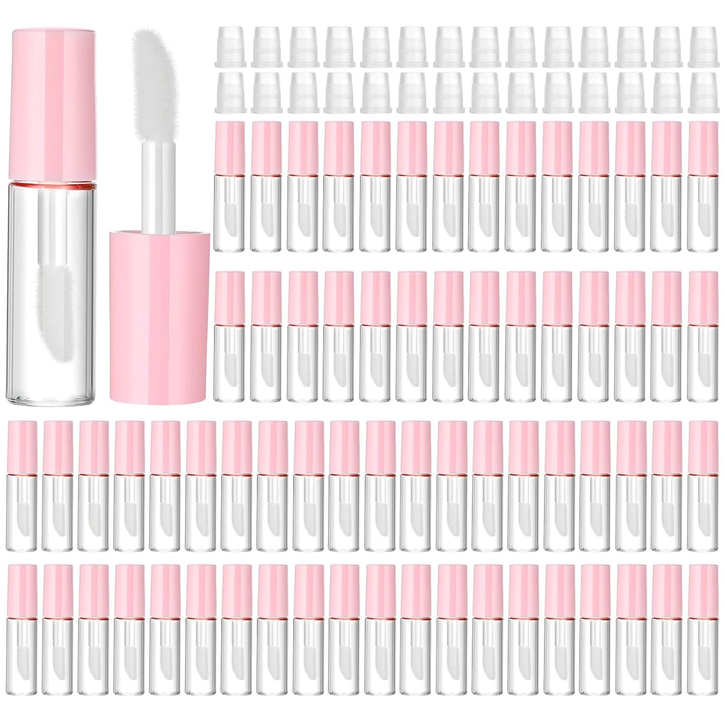 100 Pcs 1.2 ml Mini Lip Gloss Tubes Empty Lipgloss Tubes with Wand Clear Refillable Lip Balm Gloss Containers Lips Glosss Bottles for DIY Lipstick Samples Lips Balms Lipgloss Making(Pink)