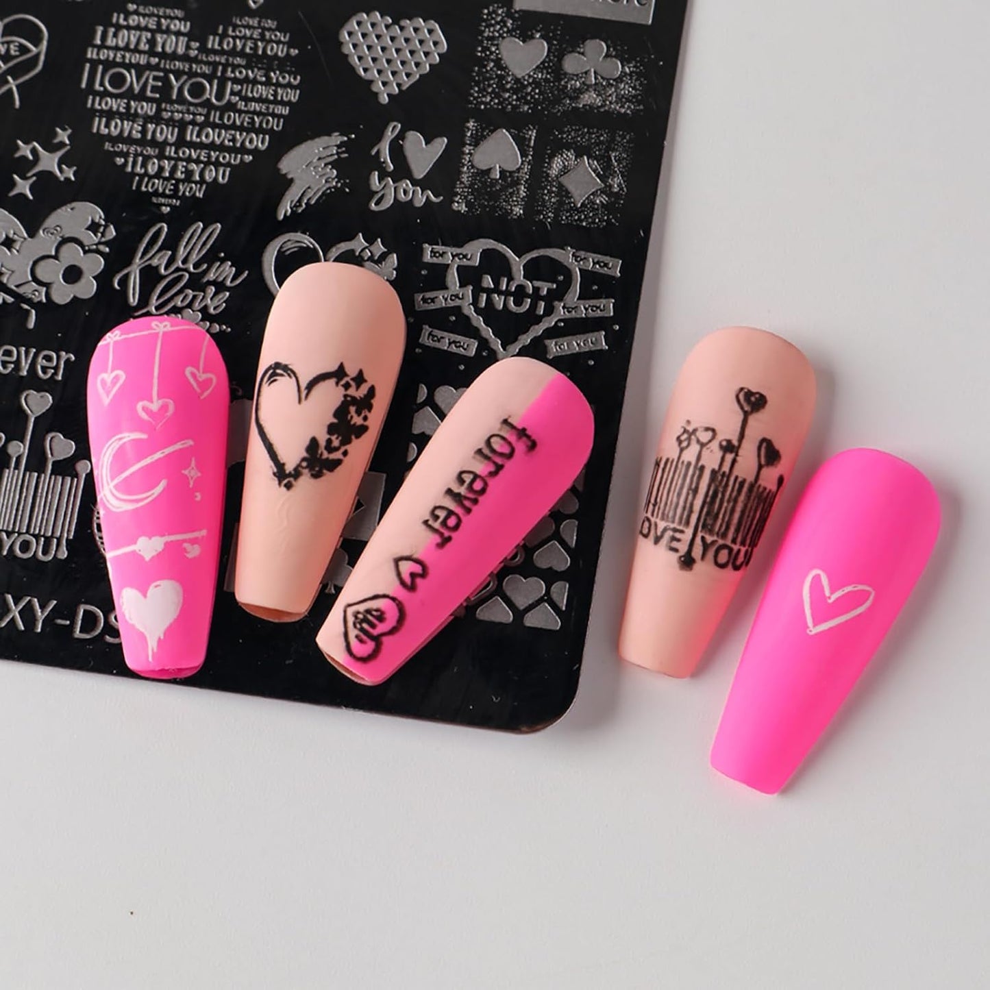 Valentine Nail Art Stamping Plate Kit,Love Heart Butterfly Flower Cat Design Stamp Templates,Love Words Stamp Templates Kit,Valentines Romantic Metal Nail Plates for DIY Printing Decor 4Pcs