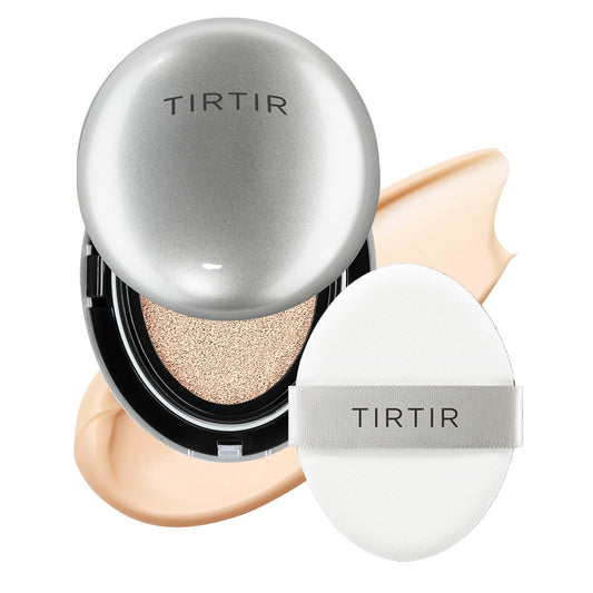 TIRTIR Mask Fit Aura Silver Cushion Foundation | Semi-glow Finish, Natural Coverage, Moisturizing, Lightweight, Korean cushion foundation (#15C Fair Porcelain, Full Size, 0.63 Fl Oz)