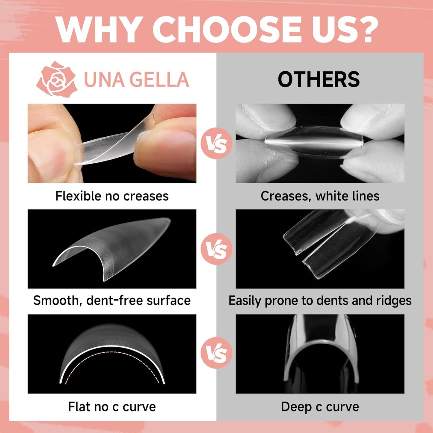 UNA GELLA Clear Stiletto Nails Tips Half Cover Stiletto Gel Nail Tips 216pcs Almond Shape False Acrylic Nail Tips for Faster Gel Nail Extension DIY Art Salon Press On Nails 12 Sizes