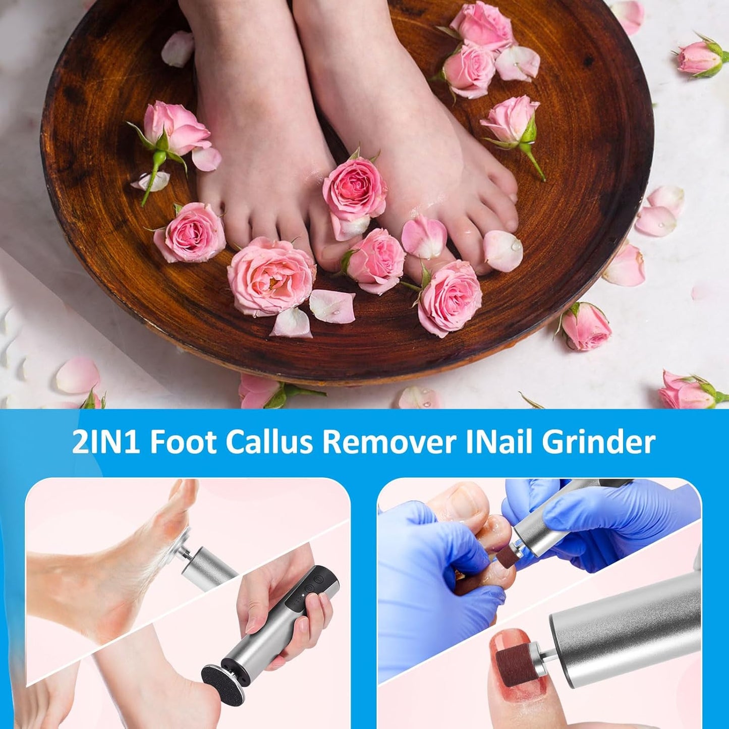 Upgraded Wireless Electric Callus Remover for Feet, 6-Speed 2-in-1 Rechargeable Foot File Callus Remover with USB Charging & 3 Types of Sandpaper, Dead Skin Remover for Dry Cracked Heels (Silver)