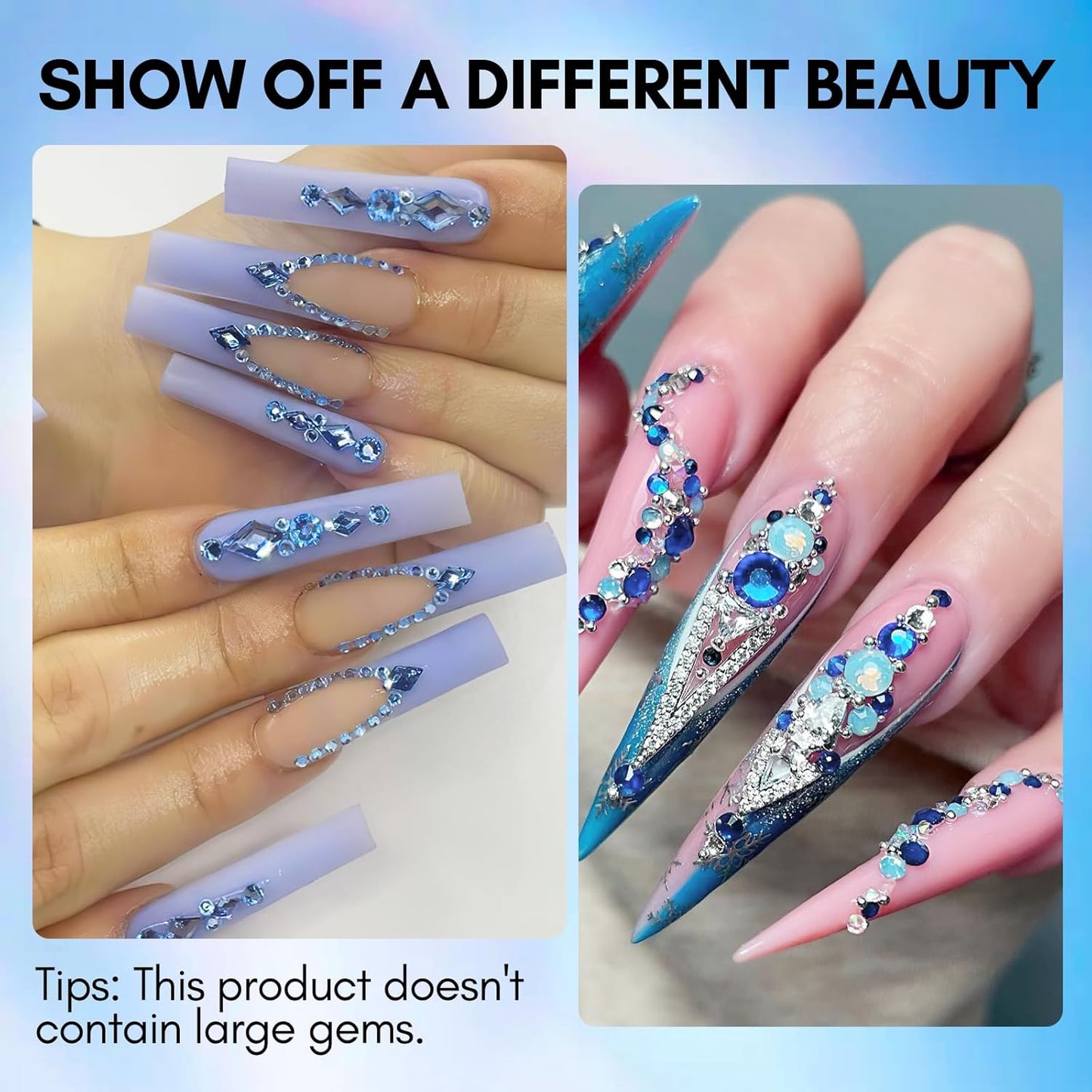 Makartt Blue Nail Rhinestones Flatback Rhinestones Multi-Size Round Crystal Glass Nail Charms Diamonds Nail Jewels for DIY Crafts Makeup Nail Art Supplies Accessories Christmas Gift