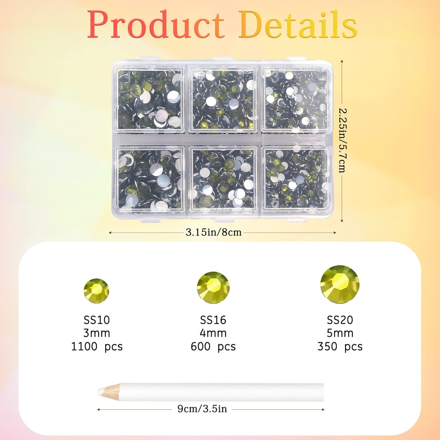 Multi Size 3mm 4mm 5mm Rhinestones Set for Nails Crafts Peridot Non Hotfix Rhinestones Nail Gems Rhinestone Round Flat Back Resin Rhinestone for Makeup Clothes Shoes Eyes Bottles Crafts